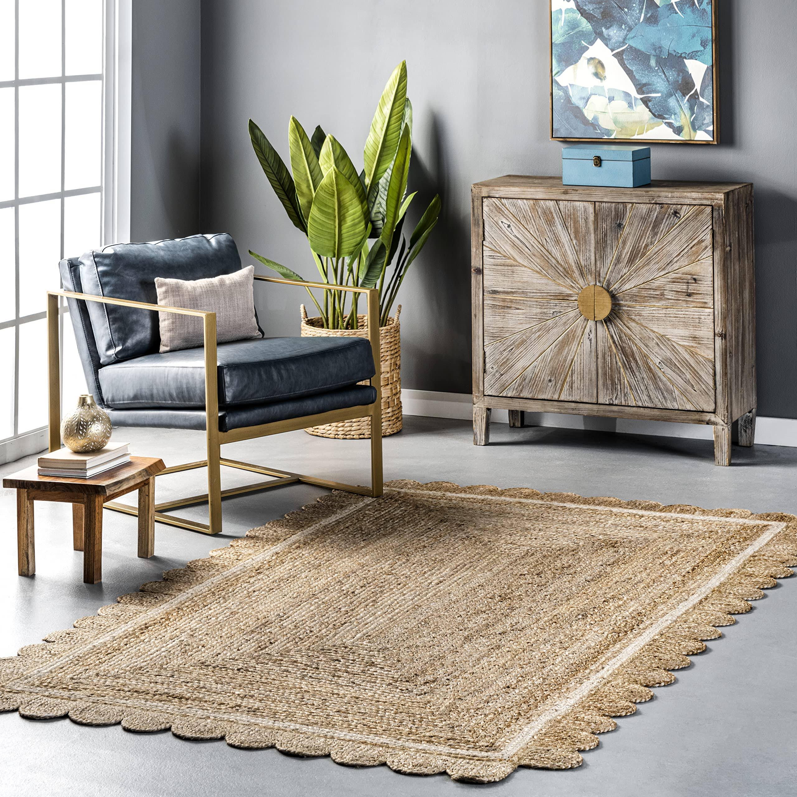 nuLOOM Tera Petals Braided Jute Area Rug 3' x 5' in Ivory