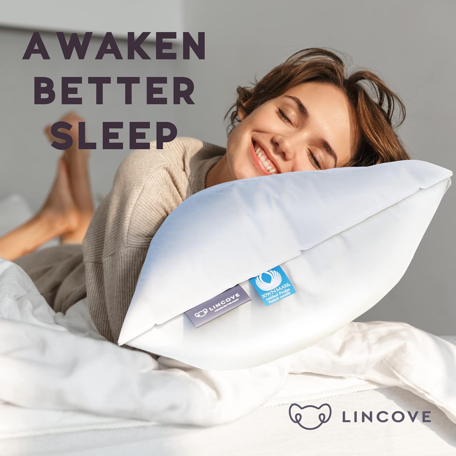 Lincove Cloud Natural Canadian Down Pillow, White Luxury Sleeping Pillow - 625 Fill Power, 500 Thread Count Cotton Shell, Made in Canada, Standard - Firm, 1 Pack