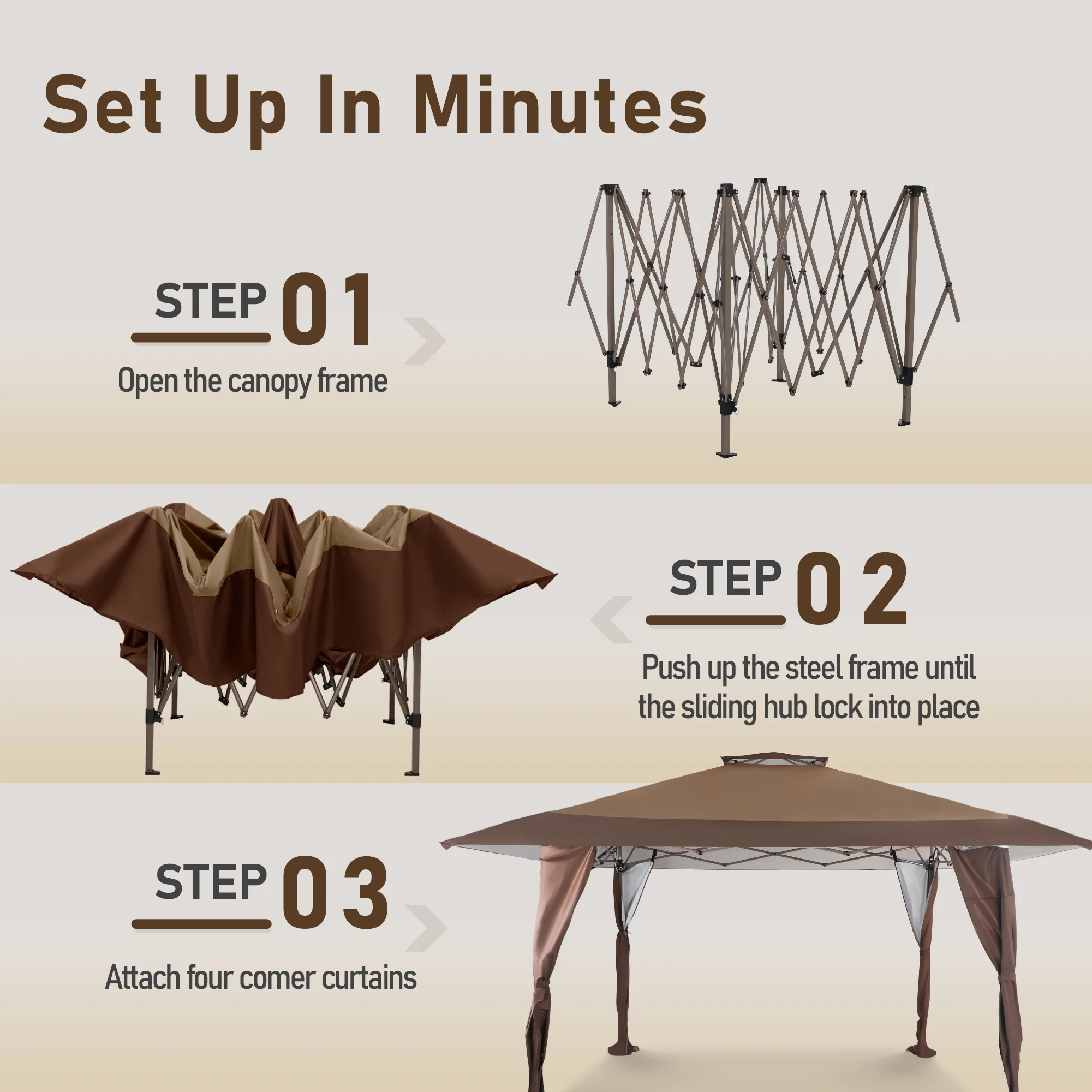 13 x 13 ft Pop Up Canopy Tents Event Shelter for Outside Party Brown - Image 5