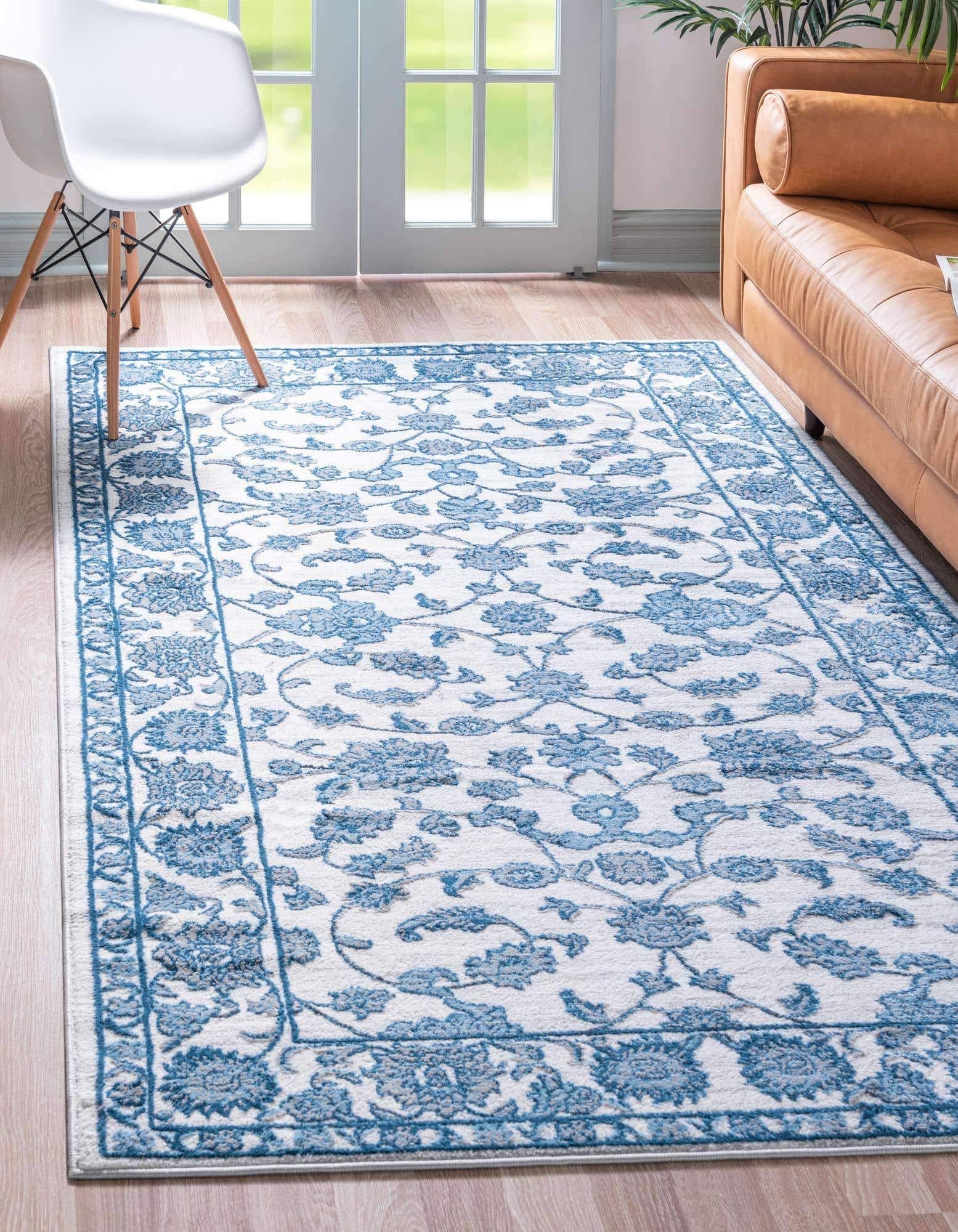 Unique Loom Floral Boston Rug in Ivory/Blue, 3x5
