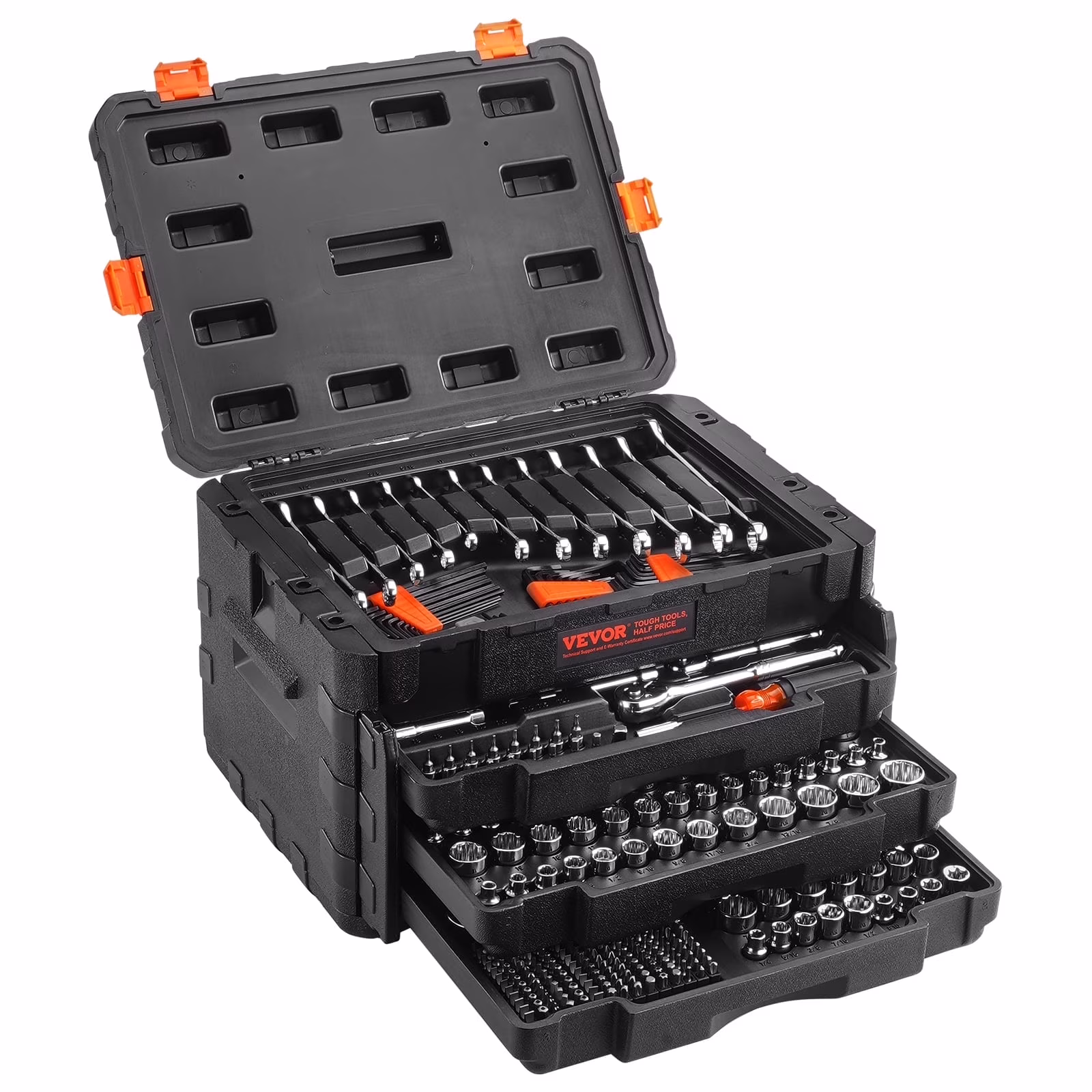 VEVOR Mechanics Tool Set and Socket Set, 1/4 3/8 1/2 Drive Deep and Standard Sockets, 450 Pcs SAE and Metric Mechanic Tool Kit with Bits, Hex Wrenches, Combination Wrench,Accessories,Storage Case