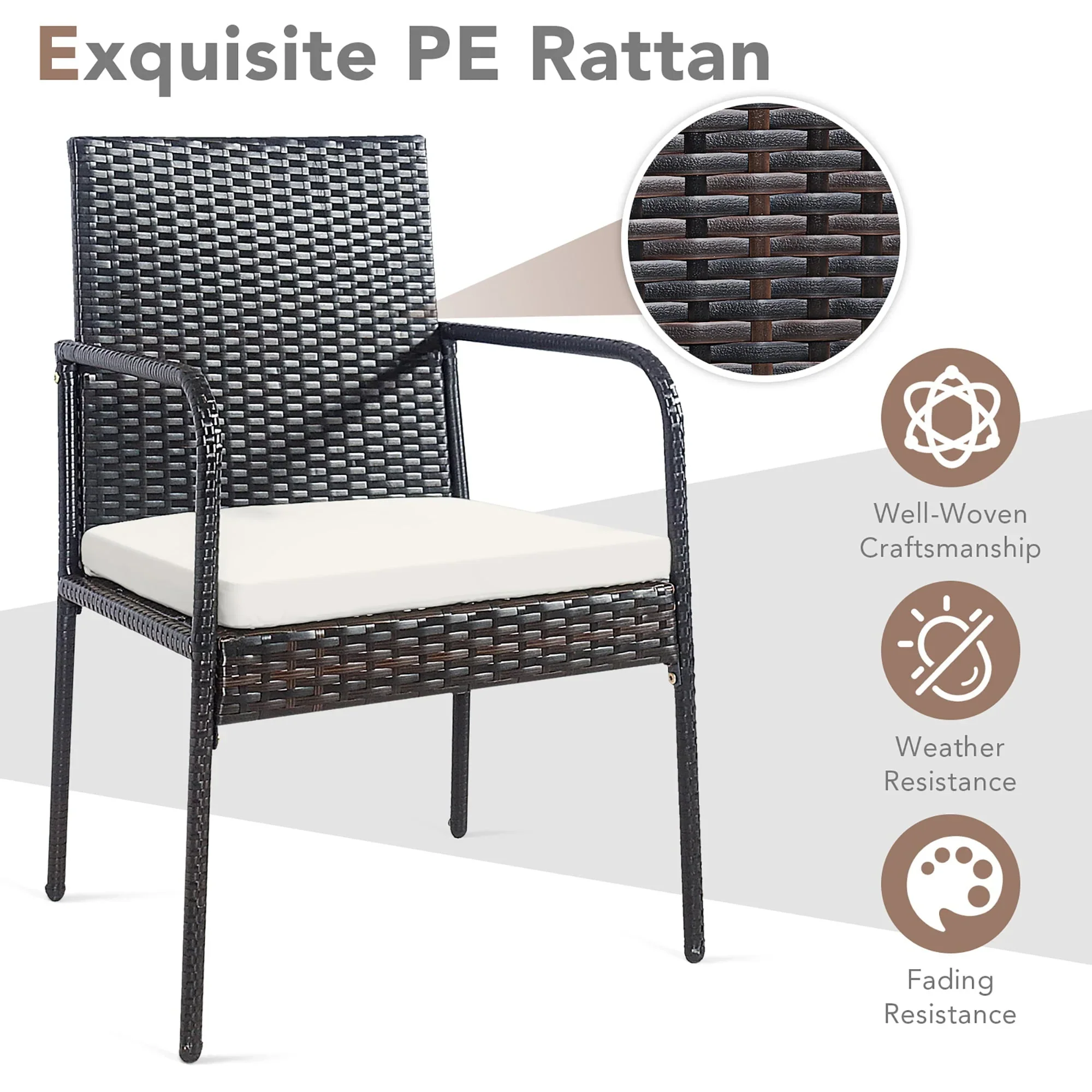 Costway 4PCS Patio Wicker Rattan Dining Chairs Cushioned Seats Armrest Garden