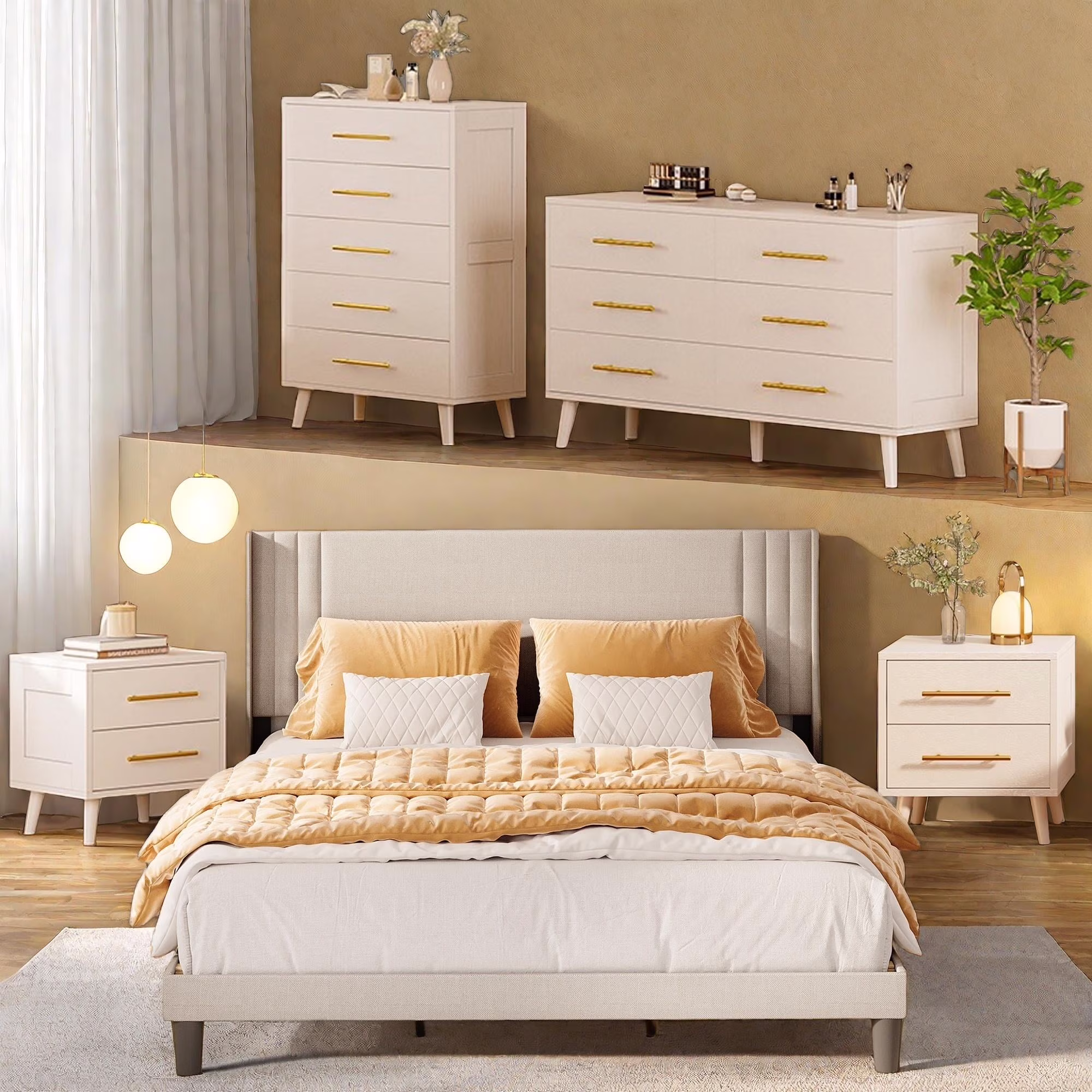 Bedroom Furniture Set Includes Queen Bed Frame, Nightstands Set of 2, 5-Drawer Dresser Double Wide 6-Drawer Dresser Modern Storage Solution for Stylish Home Decor, Black(Black/Dark Gray) - Image 3