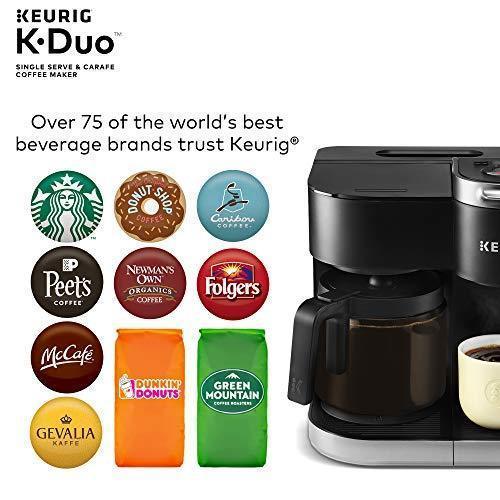Cafetière Keurig K-Duo, cafetière à filtre pour une tasse ou une carafe de 12 tasses, compatible avec les dosettes K-Cup et le café moulu, noire