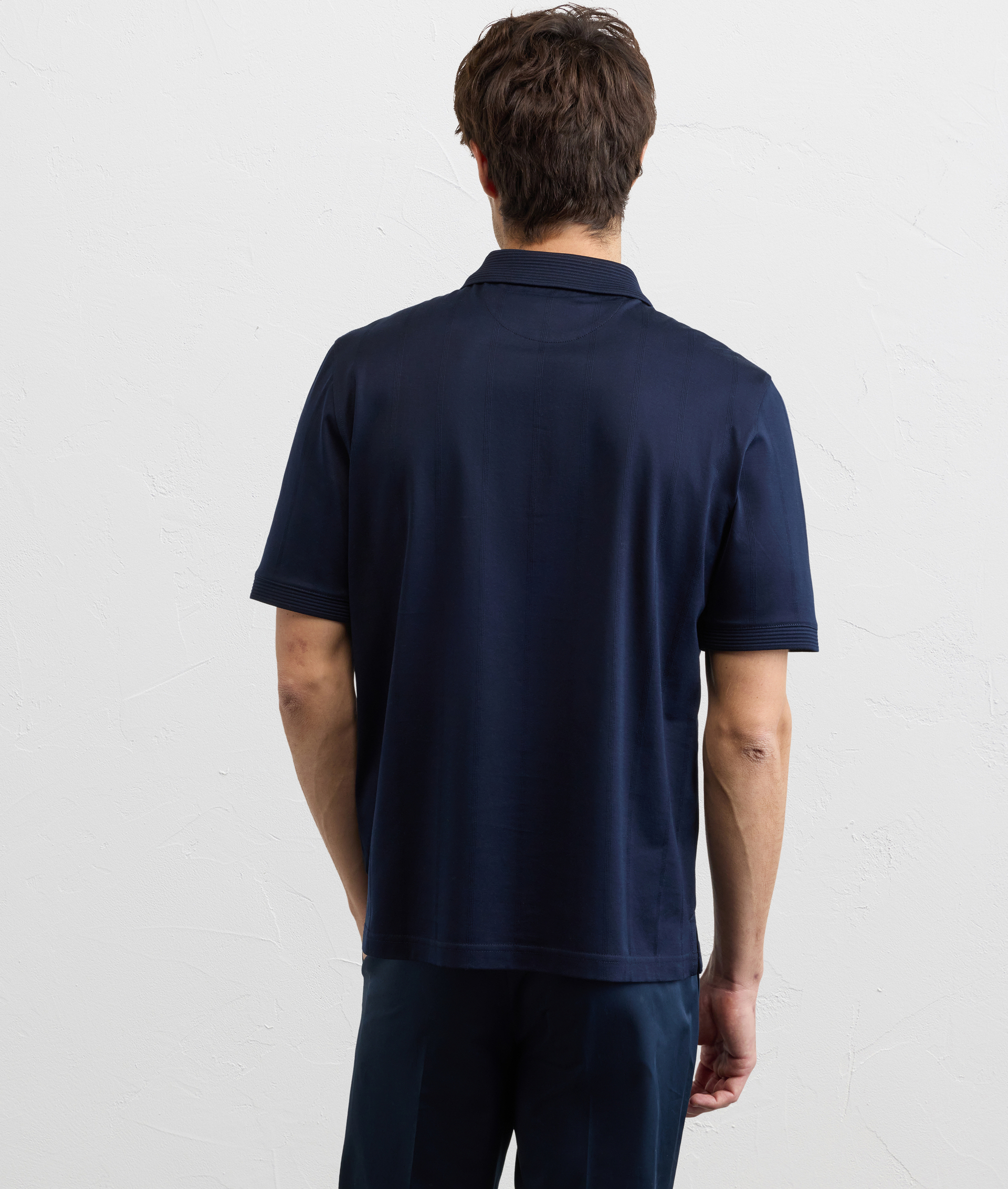 NAVY BLUE COTTON JERSEY POLO SHIRT WITH ZIP AND OTTOMAN COLLAR AND SLEEVES
