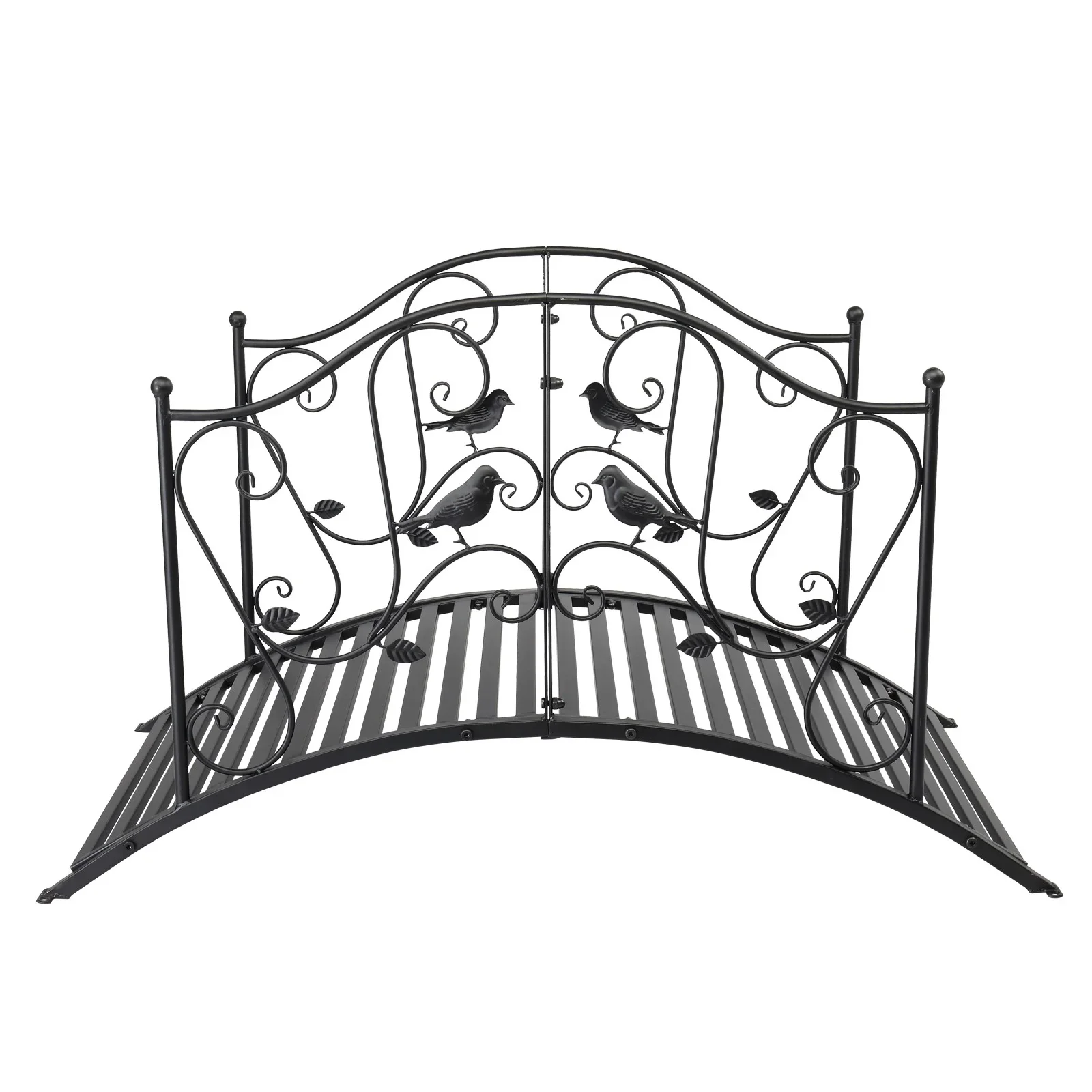 Garden Bridge, Metal Arch Backyard Garden Bridge Safety Siderails, Arch Path Bridge, Ourdoor Decorative Iron Foot Bridge for Pond and Backyard Landscaping (Black with Ball Flat Top), (47 x 26 x 28)