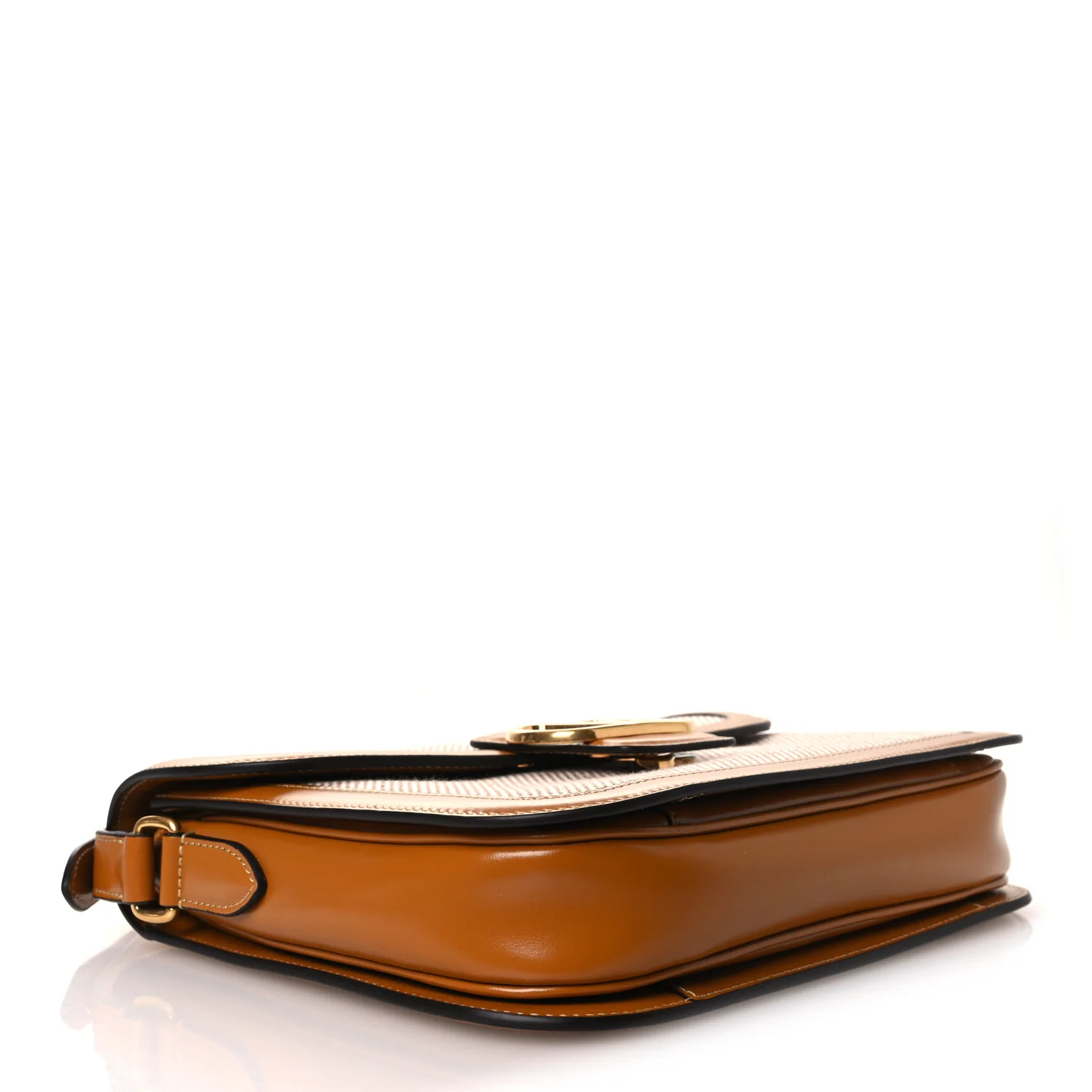 Smooth Calfskin Canvas 9to5 Shoulder Bag Natural Golden