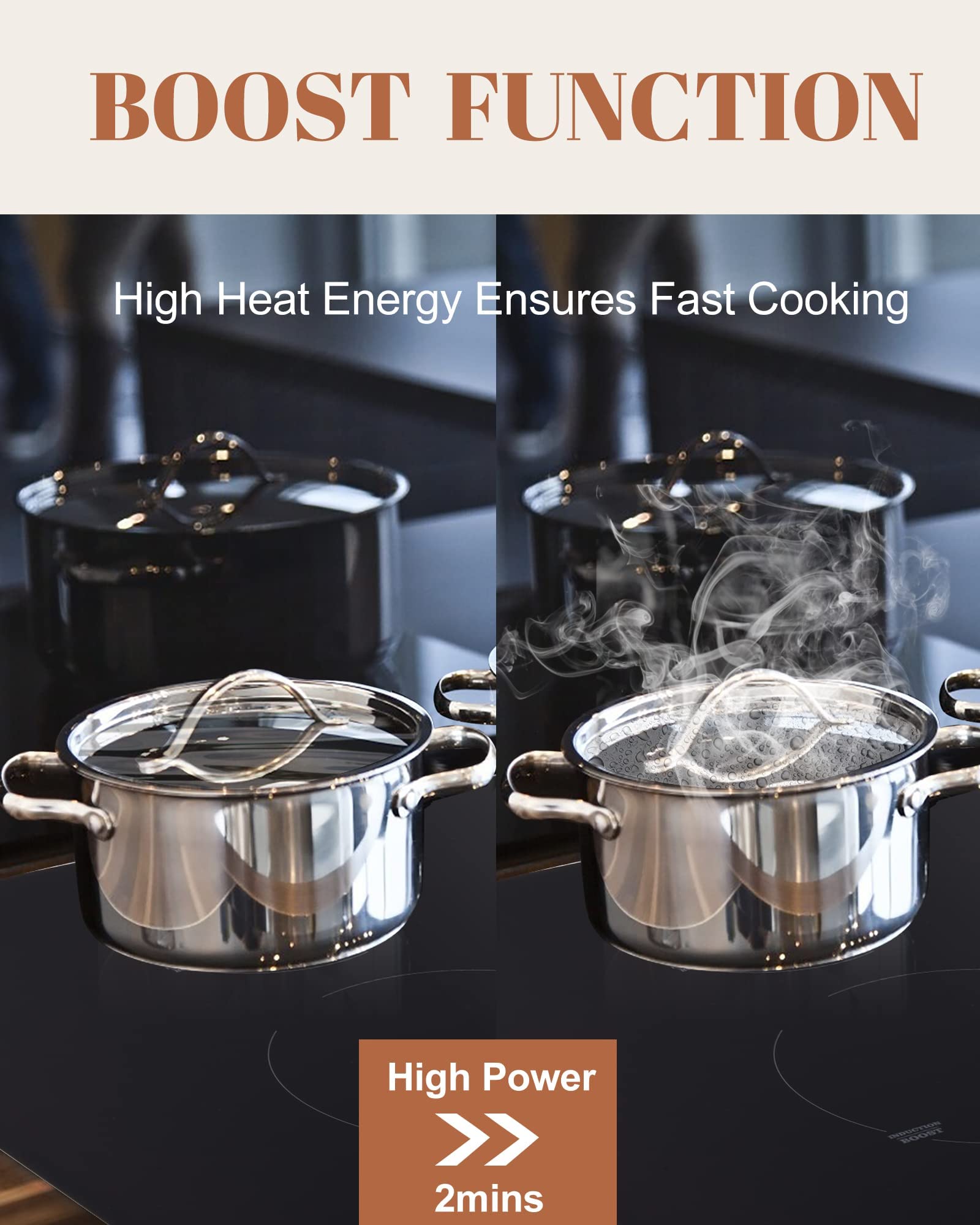 30" Induction Cooktop, 4 Burner Cooktop, 7000W, Boost Function, (No Plug)