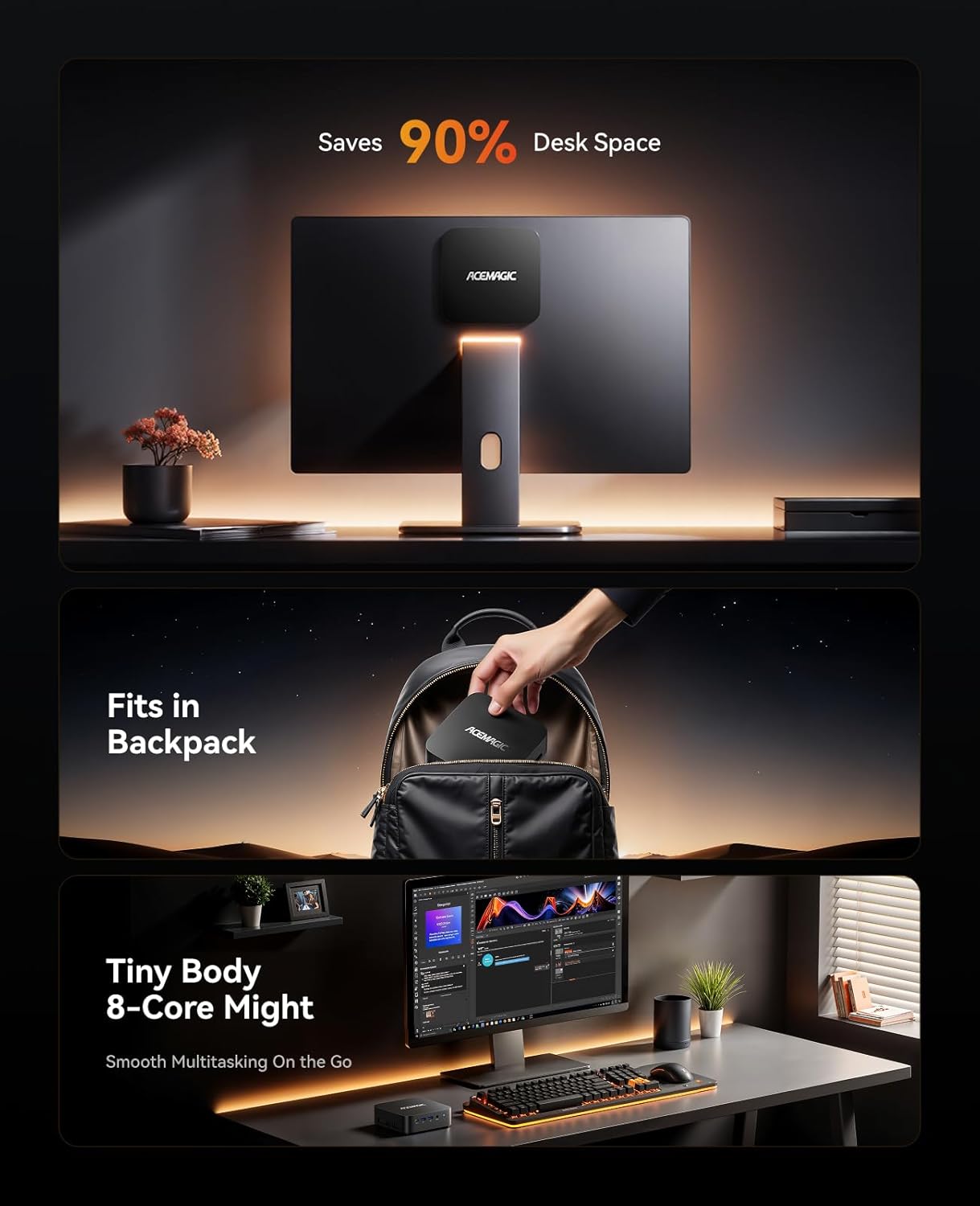ACEMAGICIAN Kron Mini K1 Mini PC  Ryzen 7 7730U  32GB DDR4 1TB SSD Mini Computers  Small Light Gaming PC 4K@60Hz Triple Display  Mini Desktop WiFi6 | Bluetooth 5.2 | Dual Channel | Auto Power On