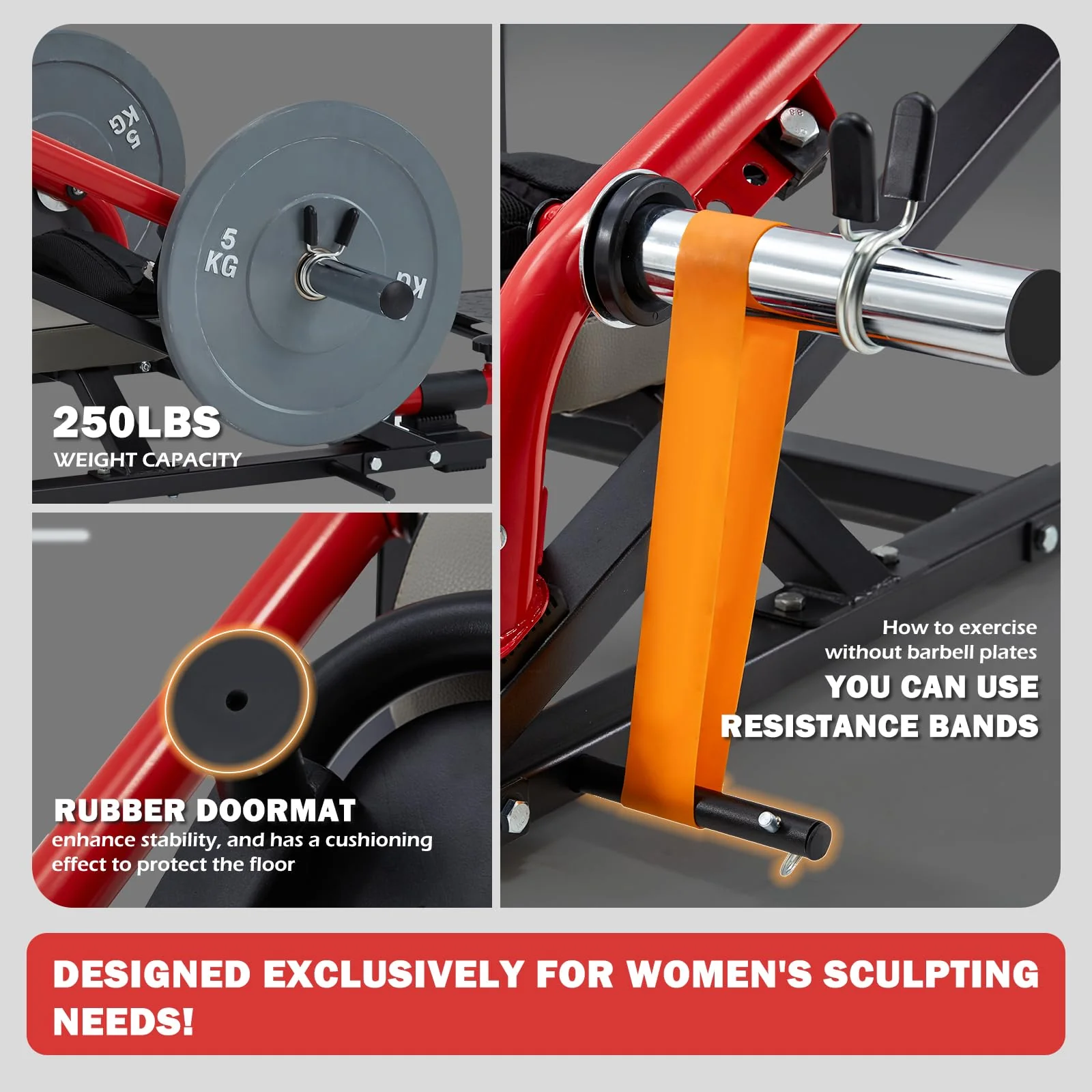 AECOJOY Hip Thrust Machine with Adjustable Footboard, 800LBS Plate-Loaded Glute Bridge Machine