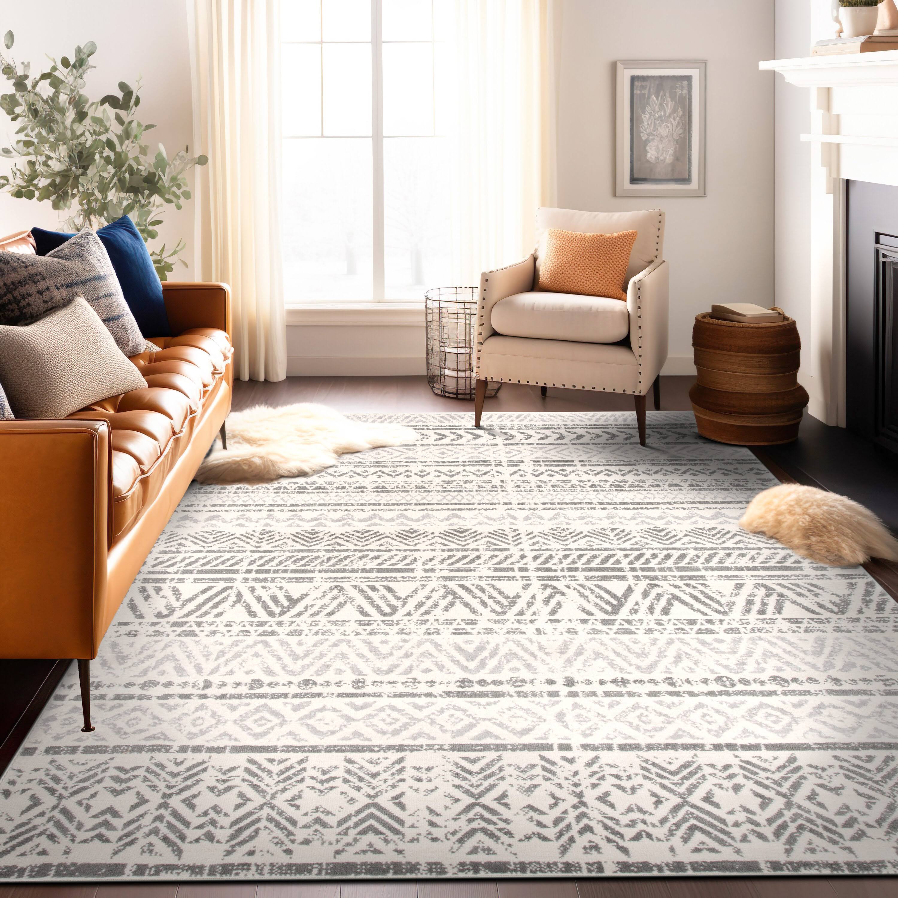 Rugshop Bohemian Design Geometric Area Rug 5' x 7' Gray