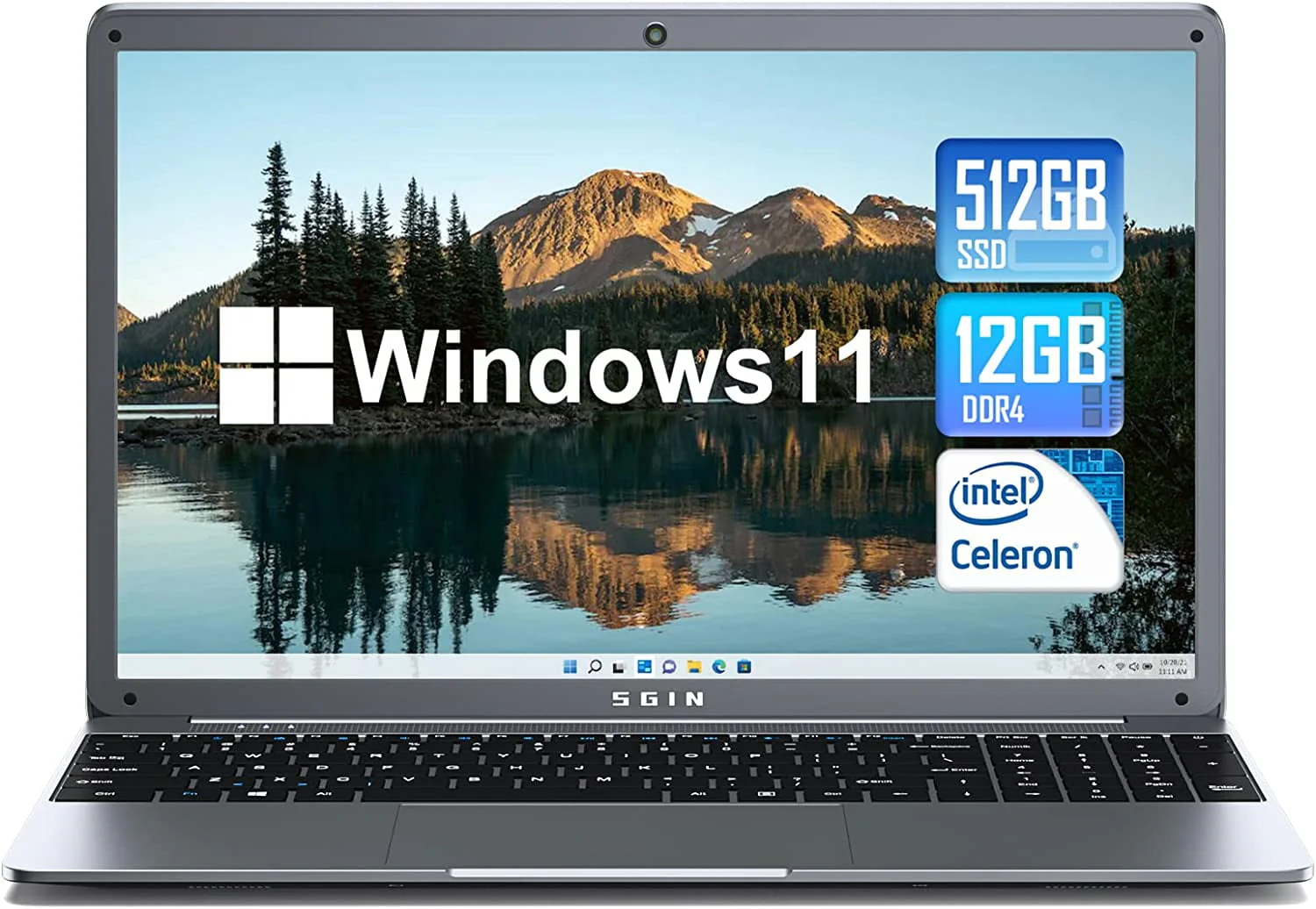 SGIN 15.6 in Laptop 12GB DDR4 512GB SSD Windows 11 with Intel Celeron N5095A Full HD 1920x1080