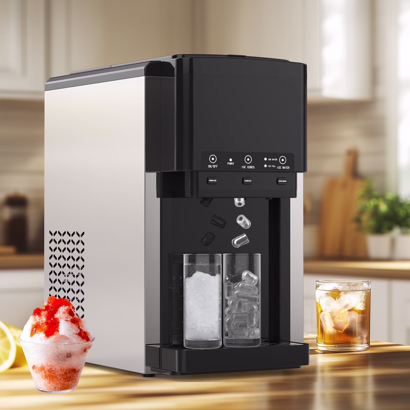 Advwin 3 in 1 Water Dispenser with Ice Maker Countertop, Bullet Ice, Crushed Ice, Water Cooler, 44 lb/24H, 12 Ice Cube/6min, Self - Cleaning, 4 lb Ice Storage, Home, Kitchen, Party, RV