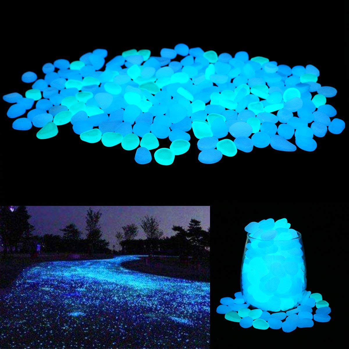 Unime Glow in The Dark Garden Pebbles Stones Rocks for Yard and Walkways Decor