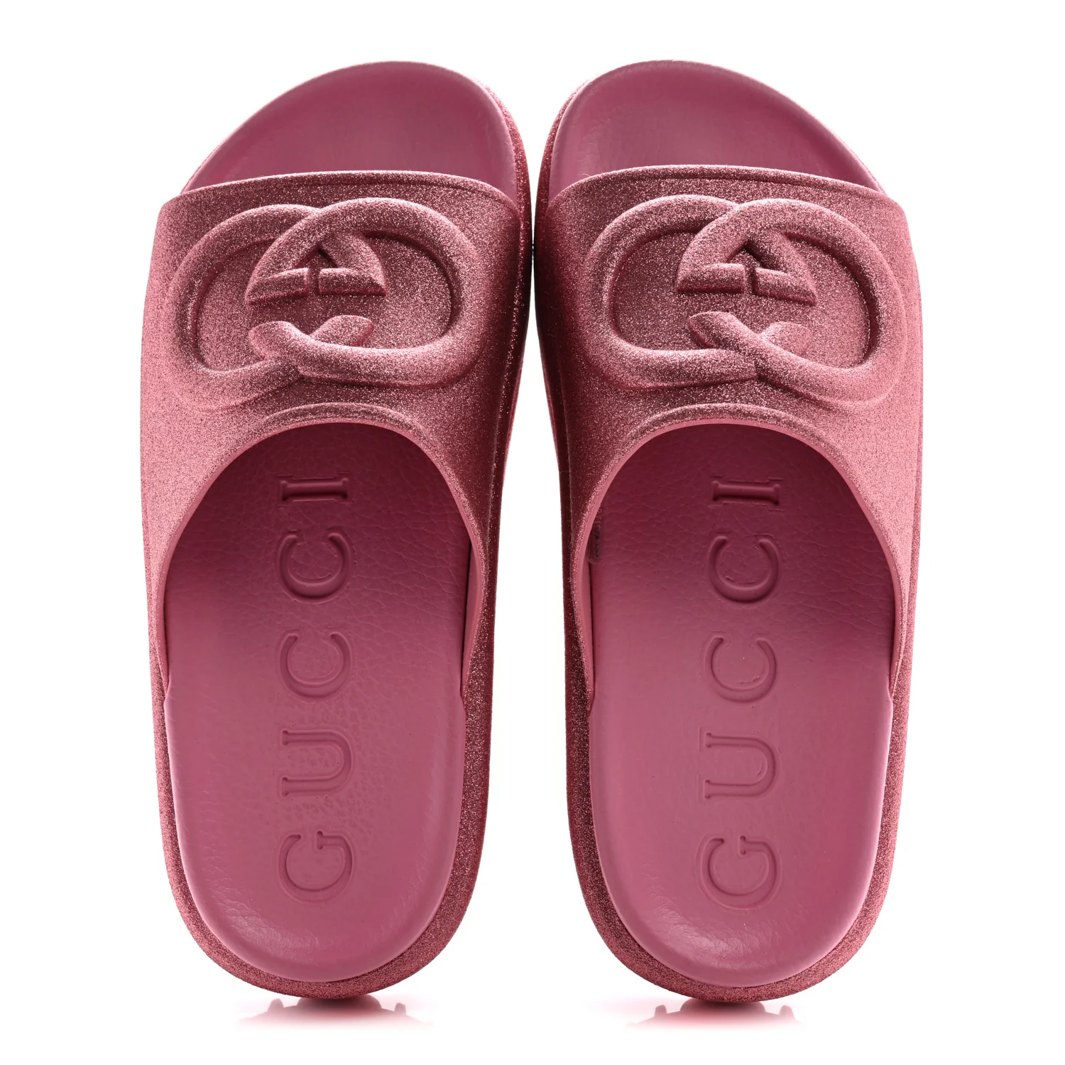 Glitter Rubber Womens Interlocking G Platform 42mm Slide Sandals 36 Rose