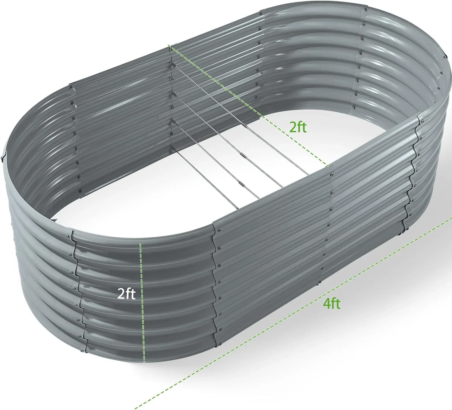 24�� Tall 4��2ft Galvanized Raised Garden Bed Kit, Galvanized Planter Garden Boxes Outdoor, Oval Large Metal Raised Garden Bed for Vegetables(Modern Gray, 4��2��2ft)