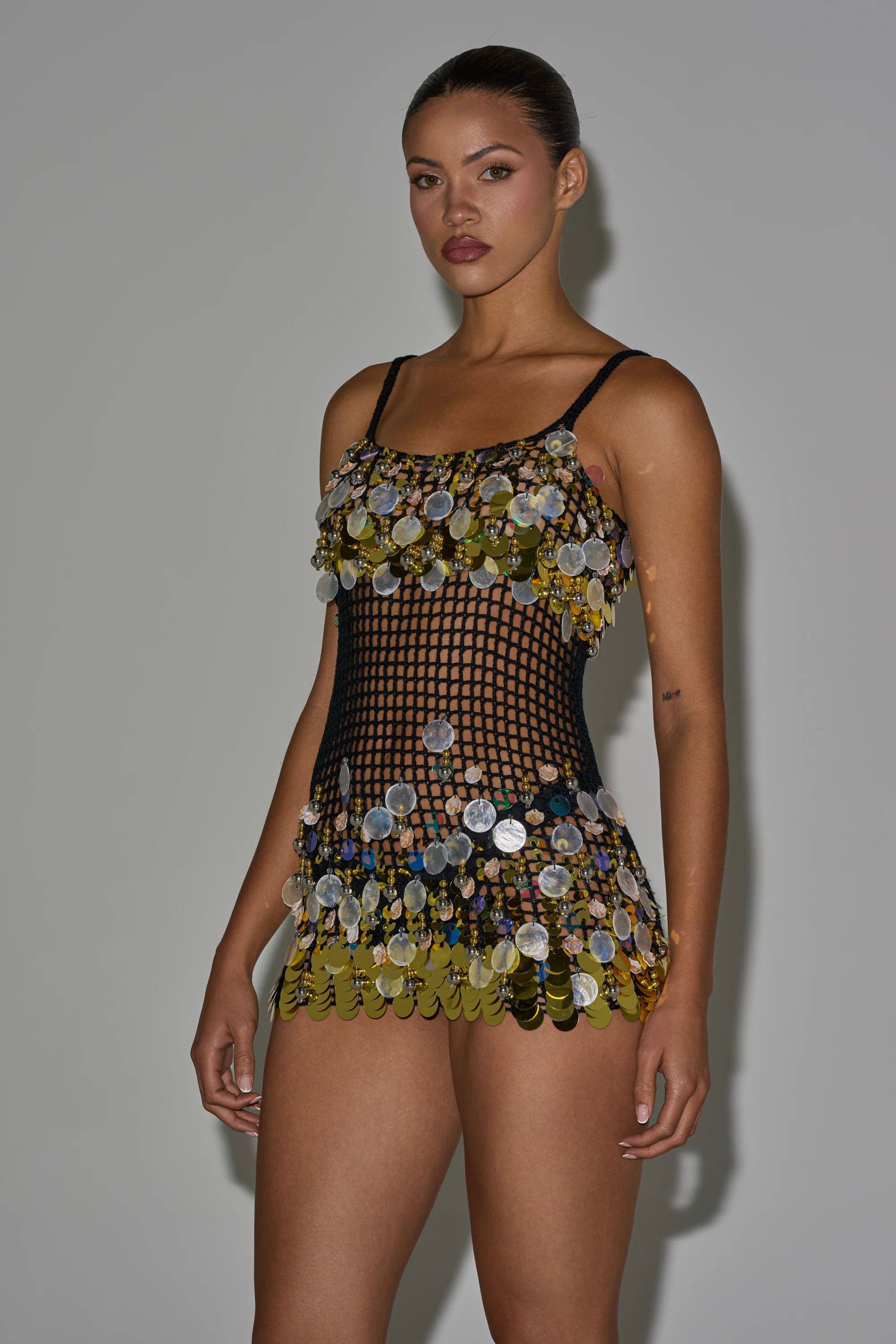 RESORT LIVING SEQUIN CROCHET MINI DRESS - Akira Store