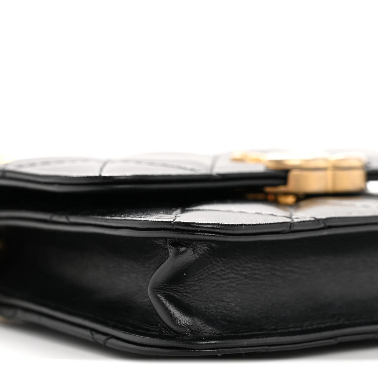 Calfskin Quilted Perfect Fit Coin Purse With Chain Black