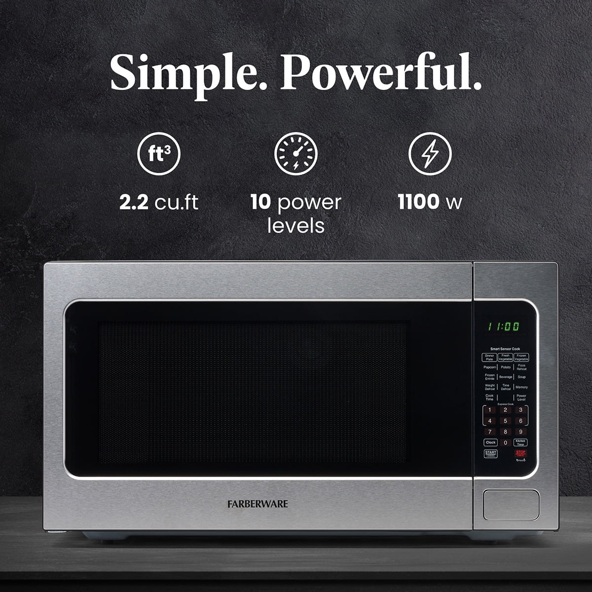 Countertop Microwave Ov 1100 Watts, 2.2 cu ft Smart Sensor With LED Lighting and Child Lock Perfect for Apartments and Dorms Easy Clean Black Interior, Stainless Steel(2.2 Cu.ft Stainless) - Image 2