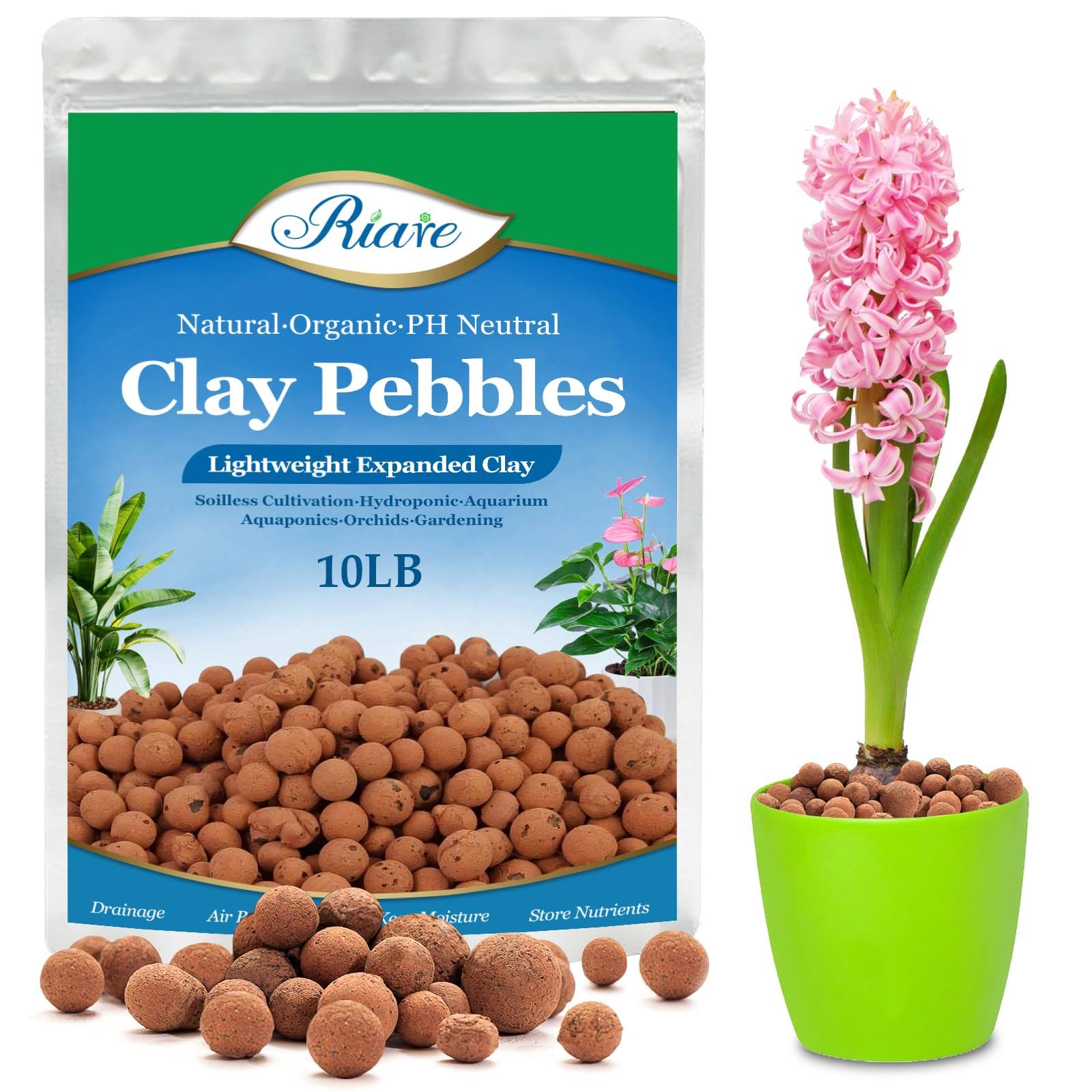 Riare 10 lbs Organic Expanded Clay Pebbles for Plants- 4mm-16mm Natural Leca Balls Lightweight Hydroponic Clay Pebbles aggregate for Indoor Plants,