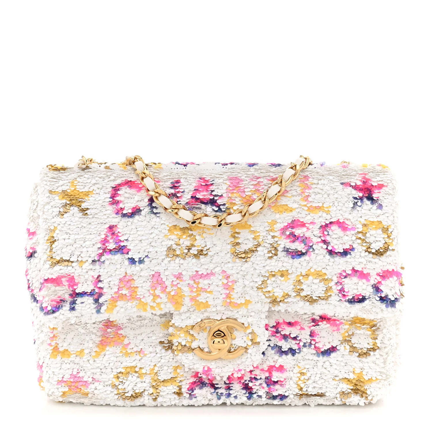 Sequin Logo CC Small Single Flap White Multicolor