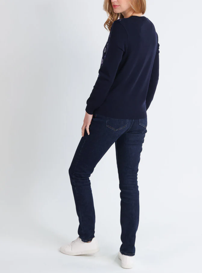 Pull jacquard femme en laine mérinos bleu