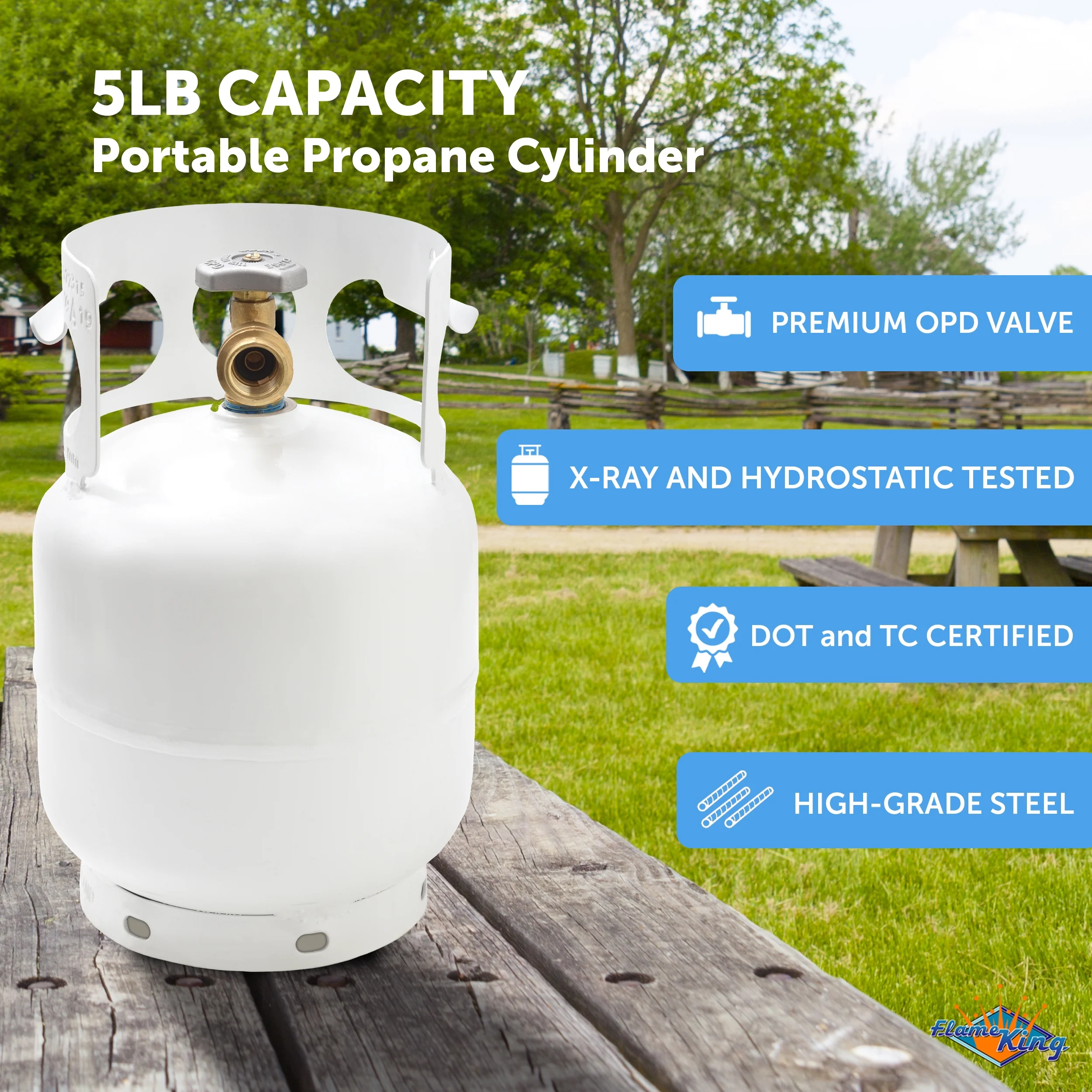 Flame King 5 - Lb Empty Propane Tank LP Cylinder with OPD Valve, YSN5LB