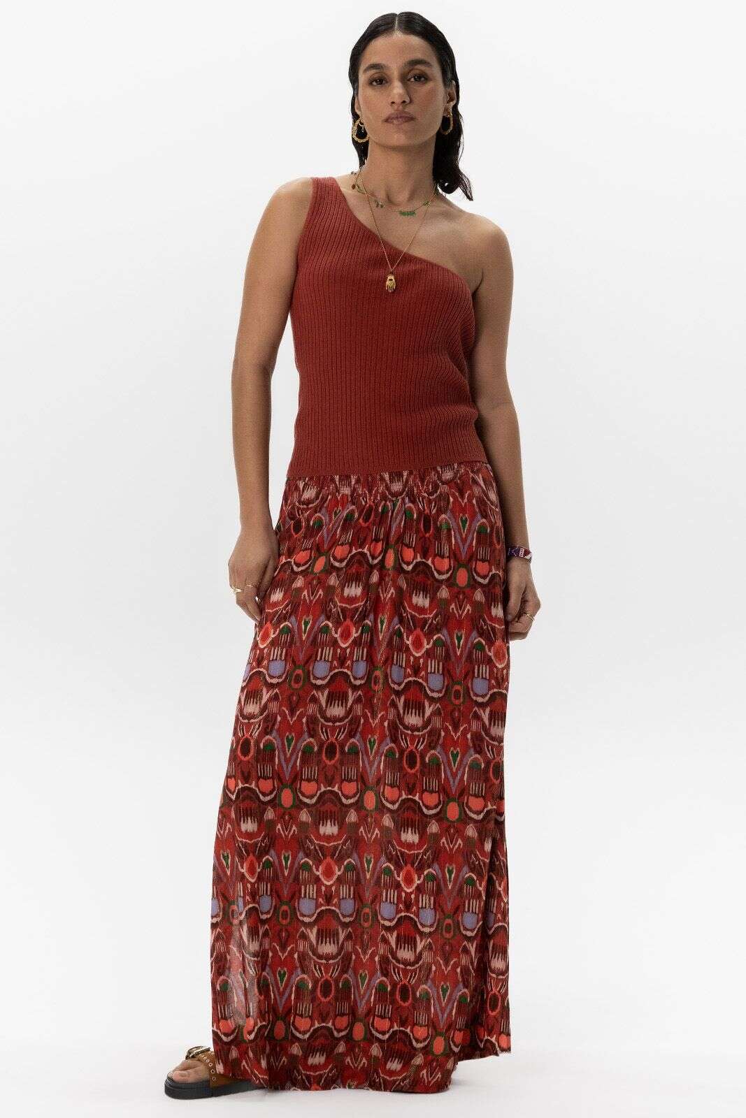 Donkerrode gebreide one shoulder top