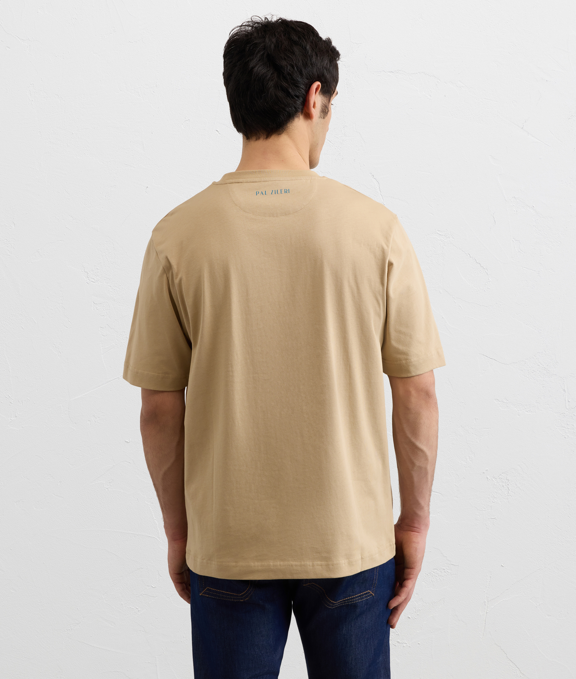 LIGHT BROWN PRINTED COTTON T SHIRT