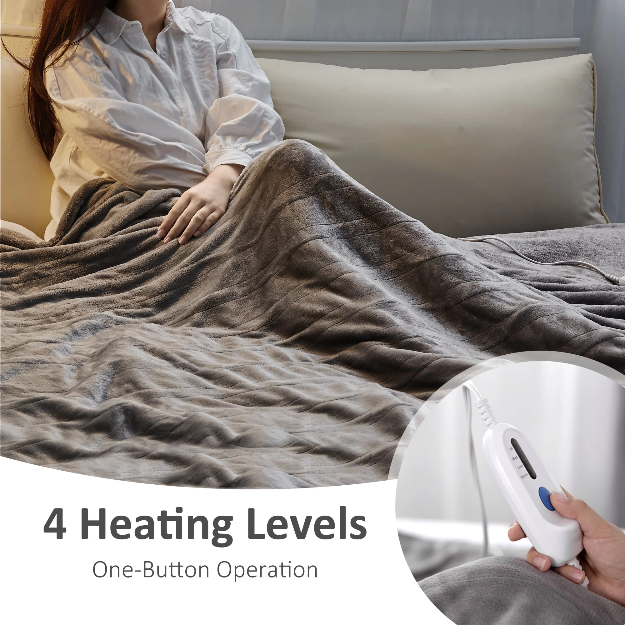 Electric Heated Blanket Twin Size 62" x 84" with 4 Heating Levels, 10H Auto-off, Machine Washable Gray - Image 8
