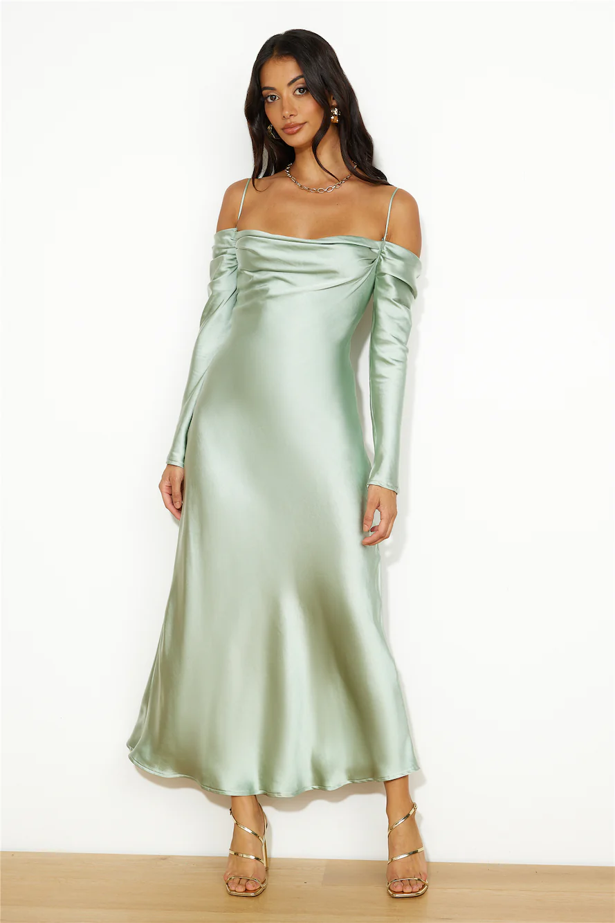 Classy Time Satin Maxi Dress Sage