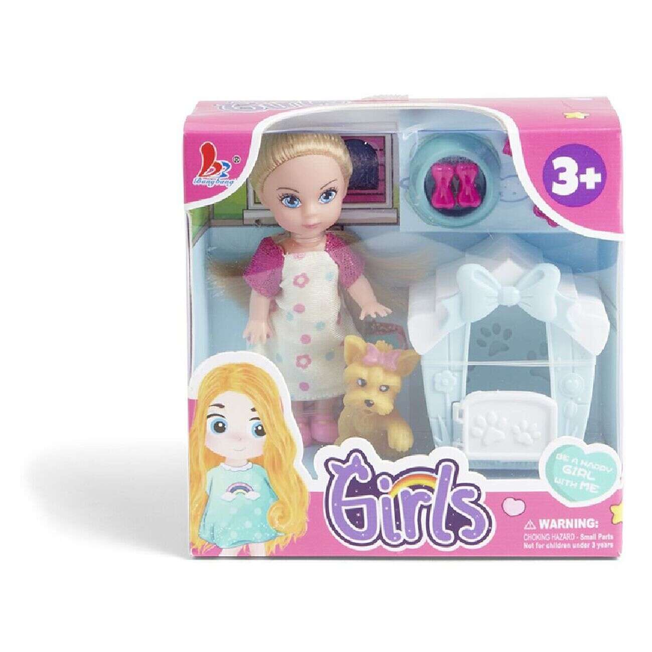 Poupée avec animal de compagnie et 5 accessoires