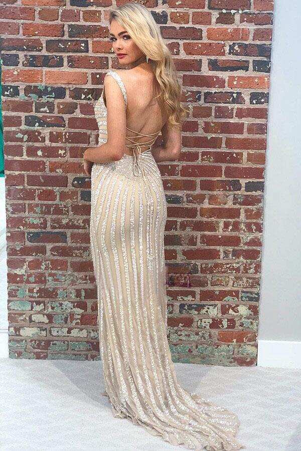Sexy Mermaid Beading Long Prom Dress with Criss Back DMK84