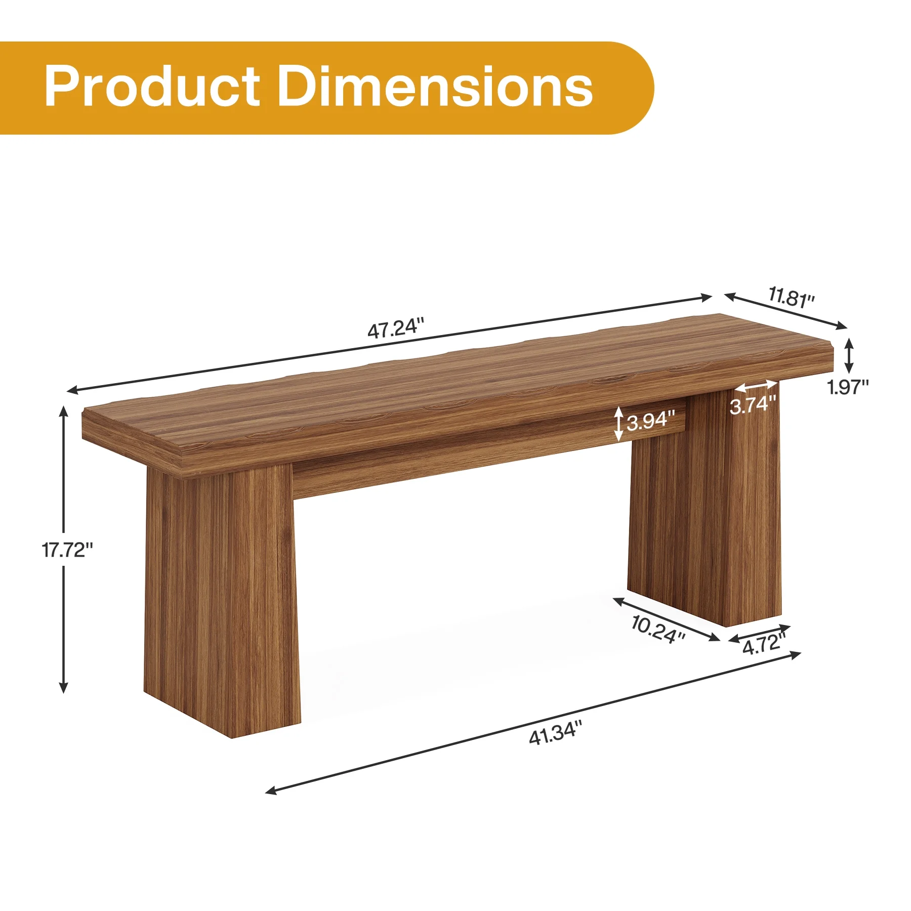 48" Wooden Two Person Backless Entryway Bench with Under Bench Storage for Outdoor Garden, Living Room, Bedroom, Dining Room, Hallway(Brown) - Image 10