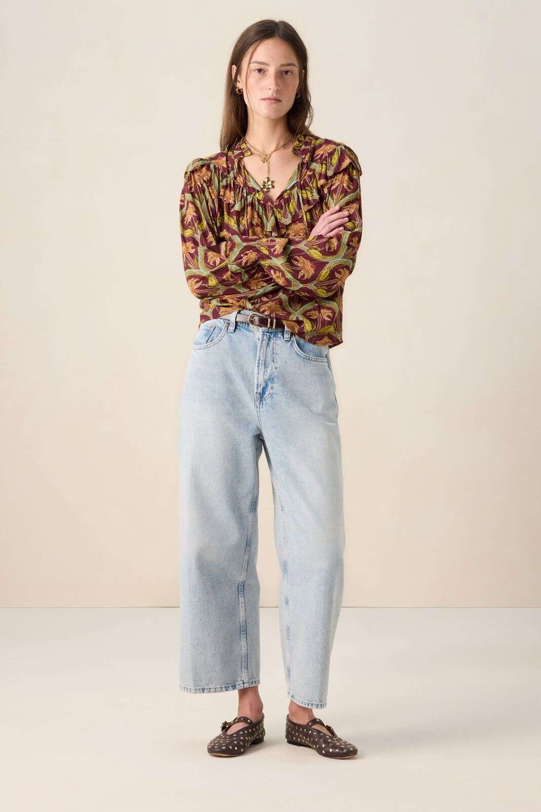 Donkerrode blouse met palm print