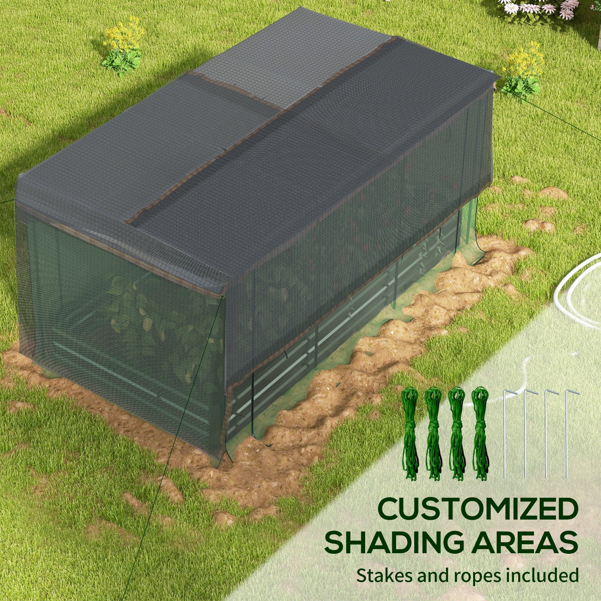 Outsunny Galvanized Raised Garden Bed with Crop Cage & Shade Cloth, Beige