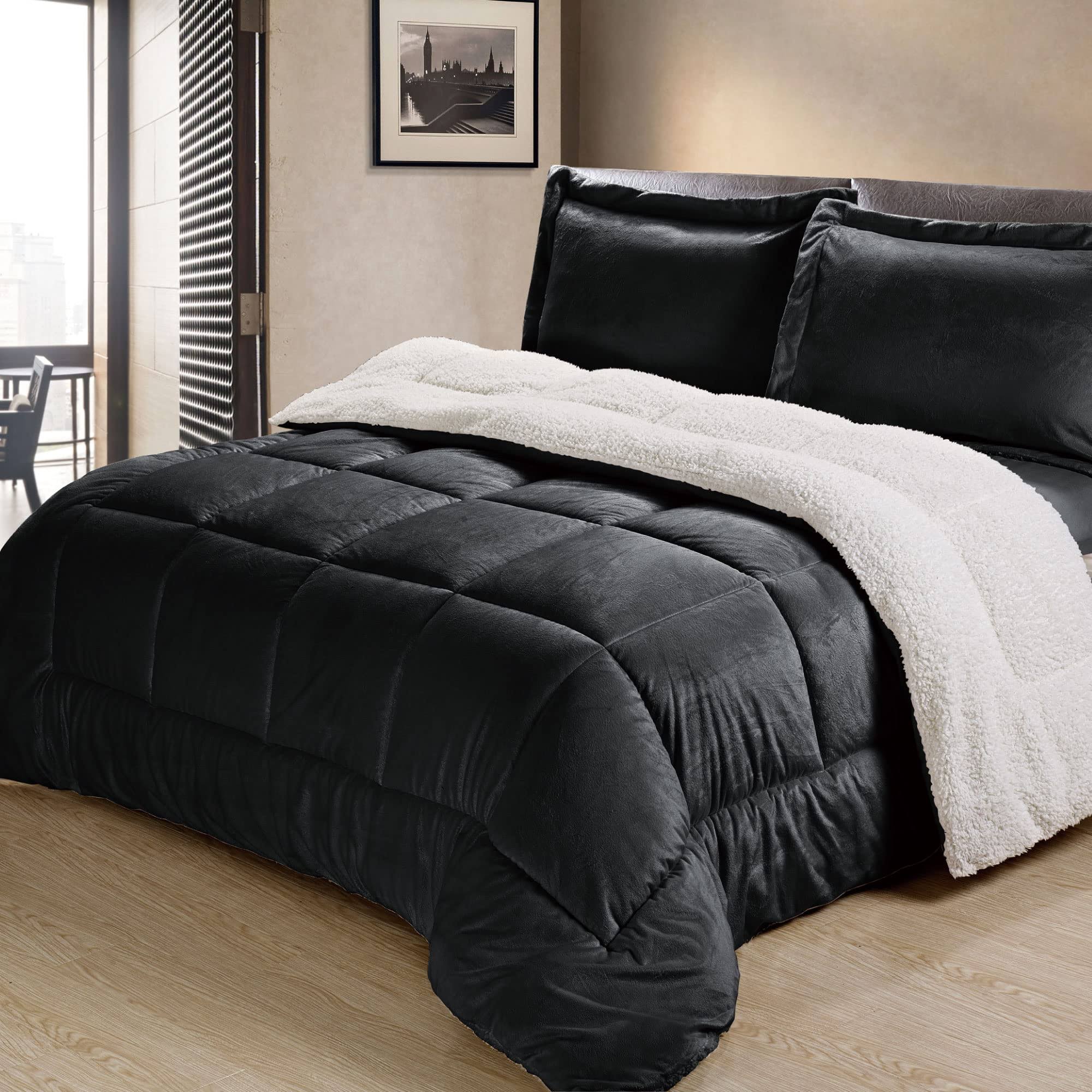 Swift Home Luxurious Sherpa Faux Fur Comforter Set Full Black