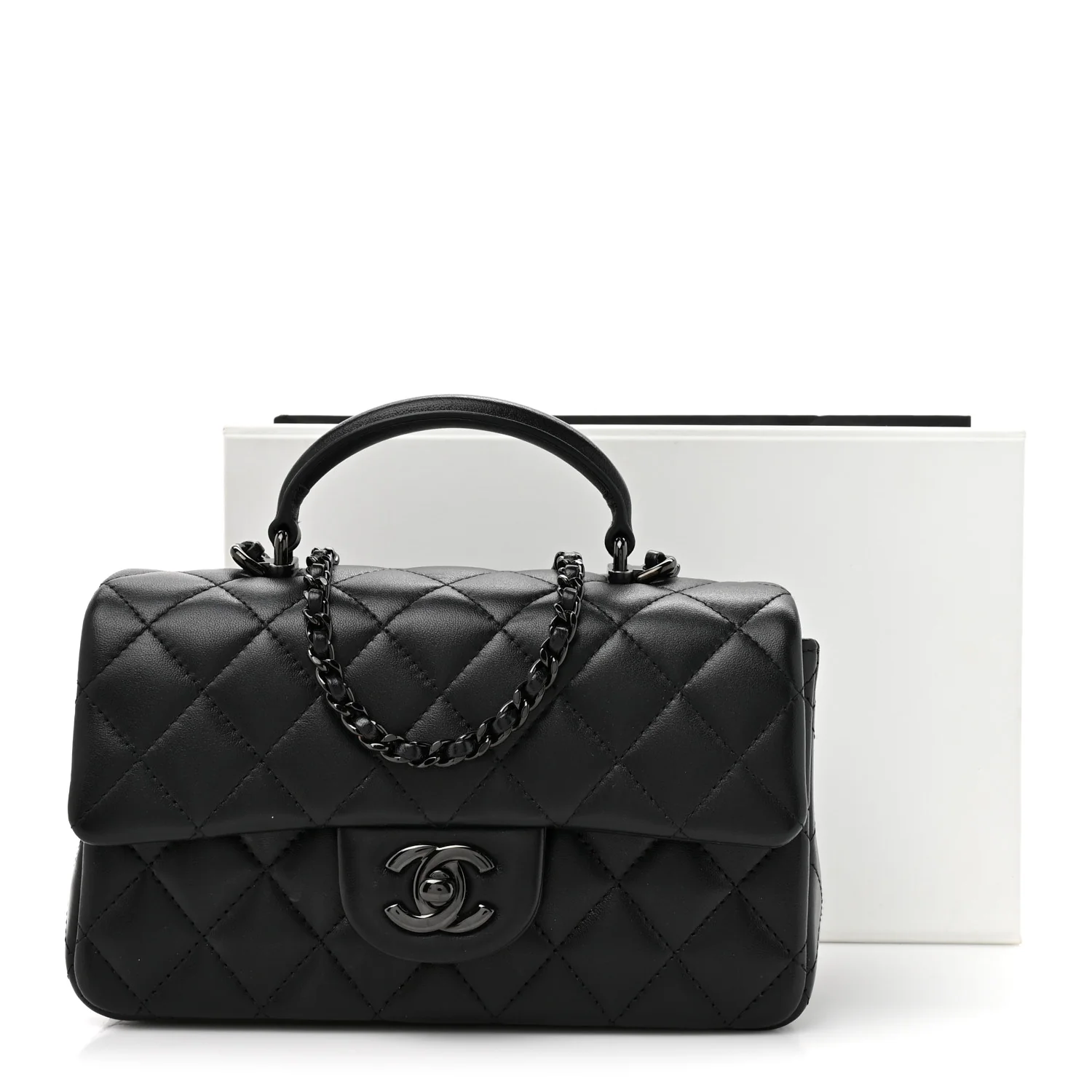 Lambskin Quilted Mini Top Handle Rectangular Flap So Black