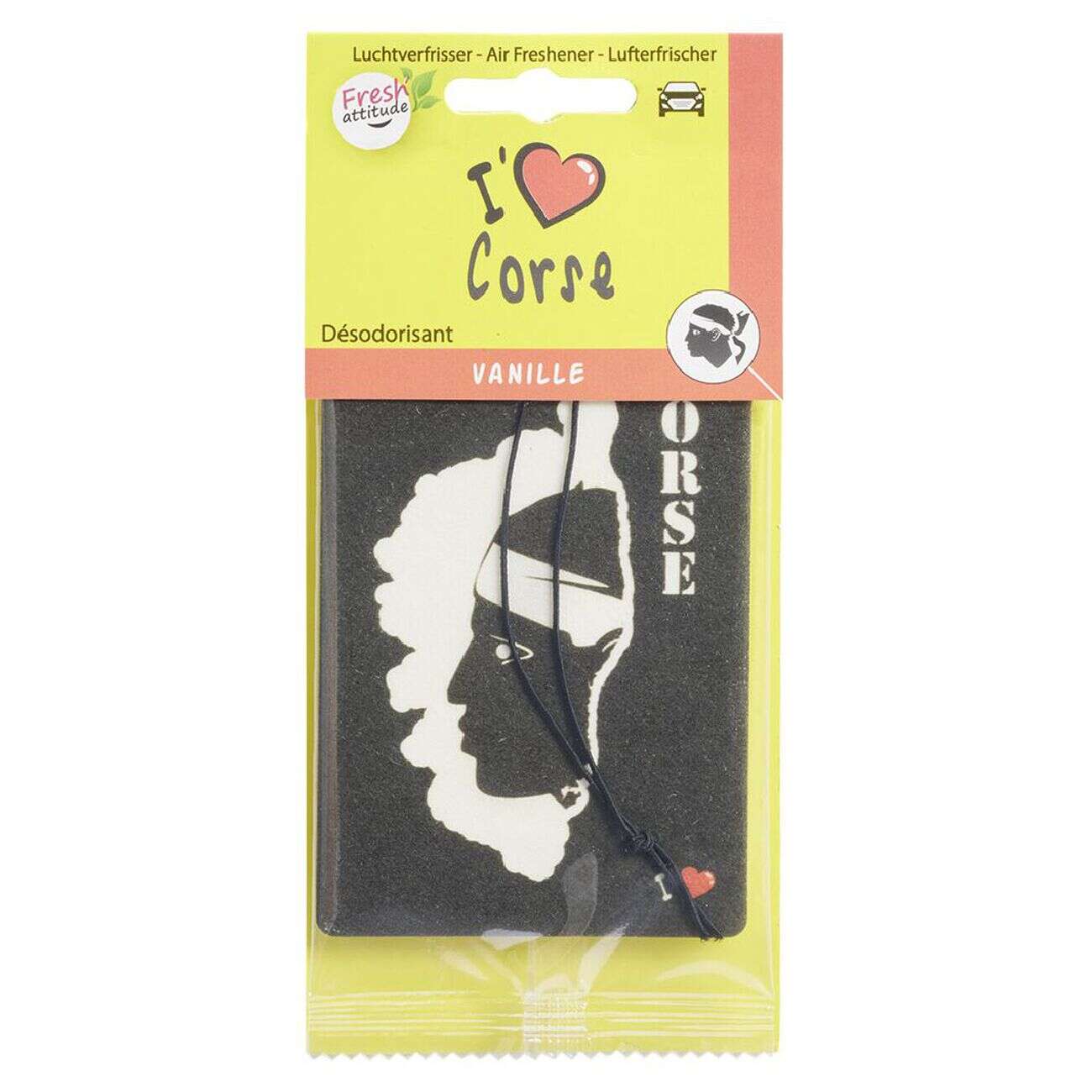 Désodorisant voiture carte magique I love Corse senteur vanille