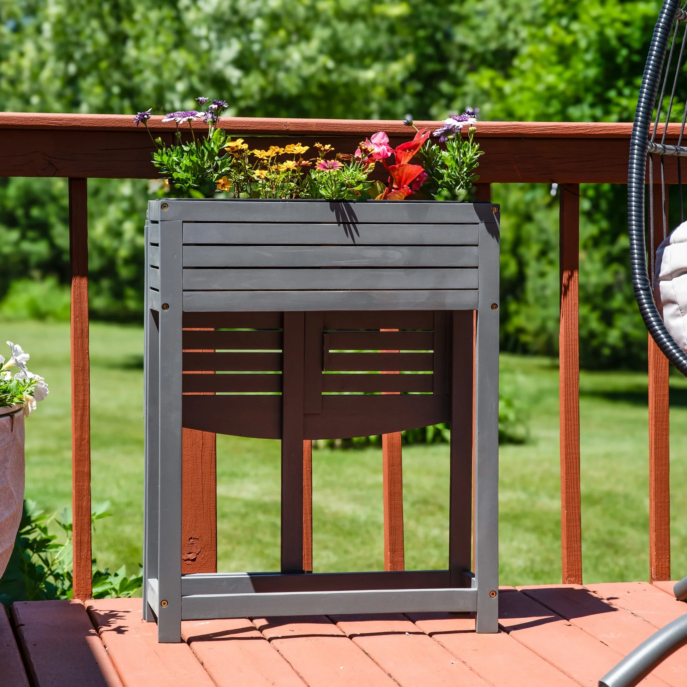Sunnydaze 24.25 x 25 x 30.5 Natural Acacia Wood Rectangular Raised Garden Bed with Shelf