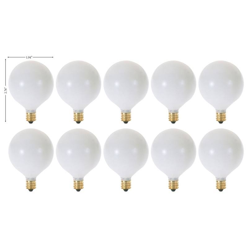 Kor (Pack of 10) G16.5 White Finsh Decorative (E12) Candelabra Base Globe Shape Incandescent 120V G16 1/2 Light Bulbs (25)