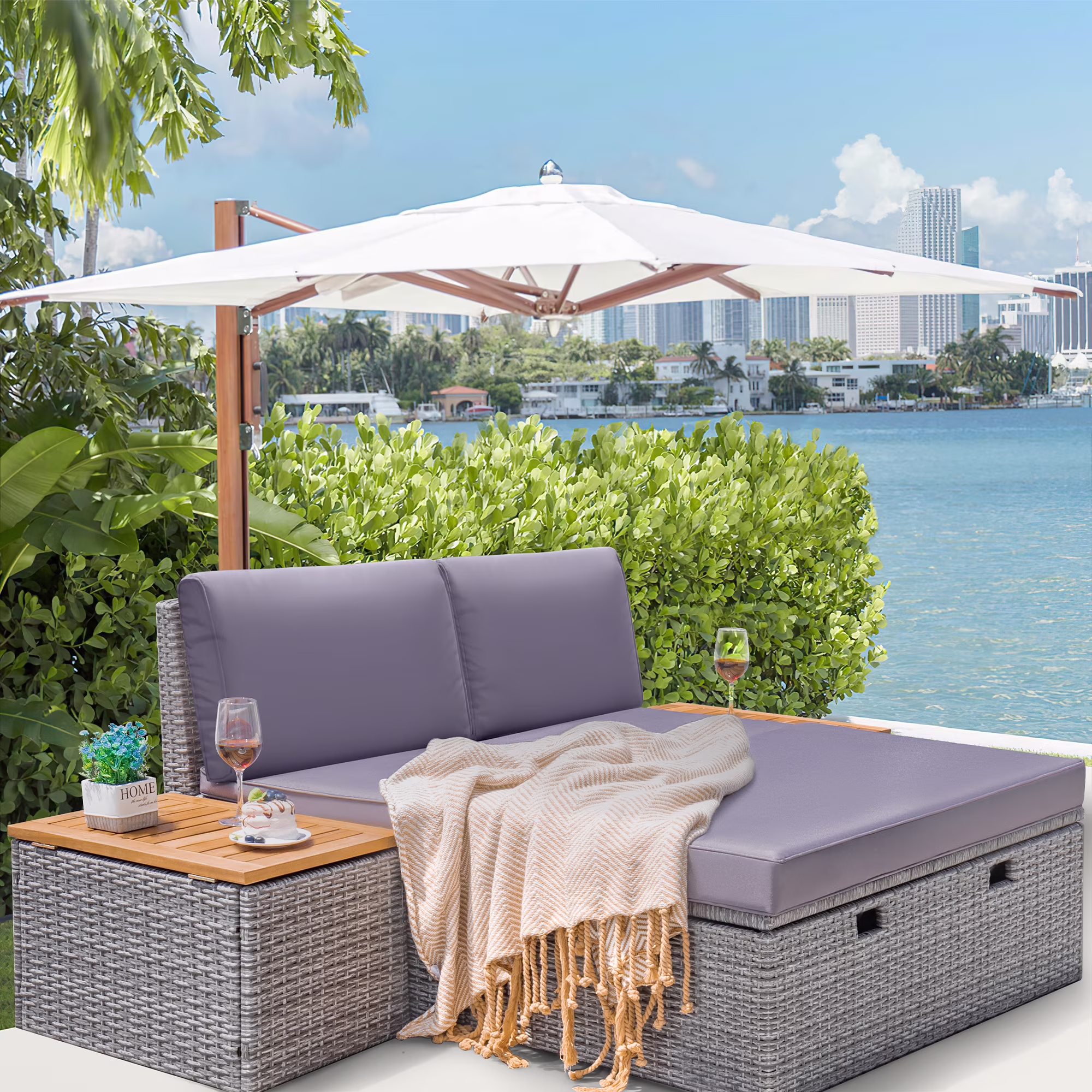 Powder Coated Alloy Steel Outdoor Daybed with Storage, Dark Blue(Dark Blue) Image 5