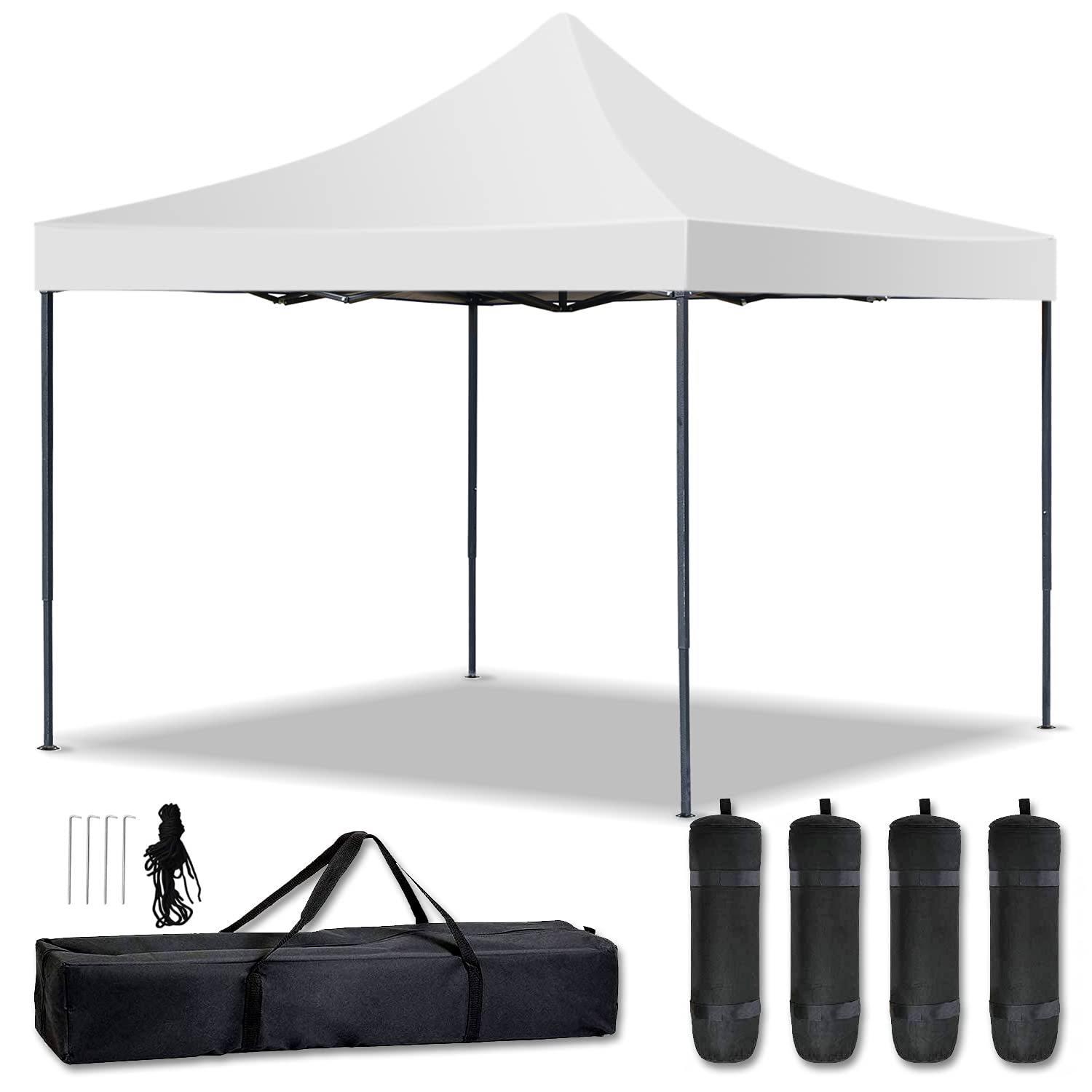 HCY Canopy Tent 10 x Pop Up EZ Sun Shade with Backpack, 4 Sand Weights Bags, Steel Stakes Gazebos for Outdoor, Wedding ,Party, Camping, Picnics