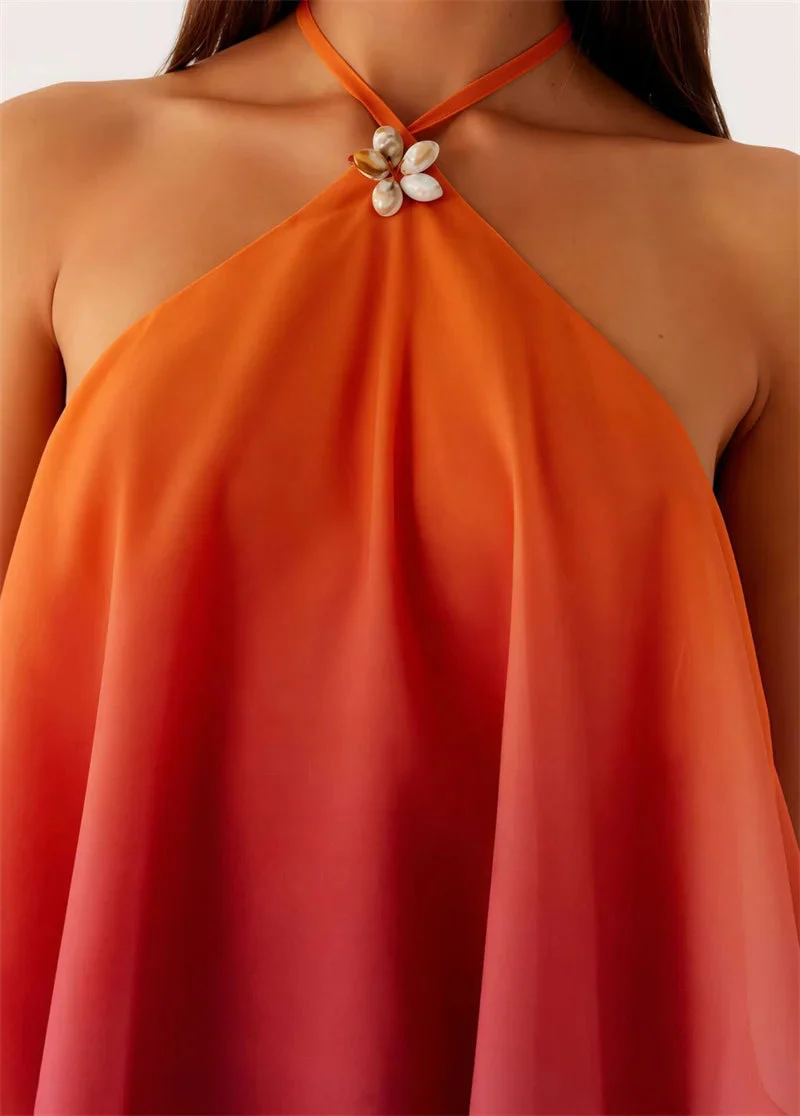 Robe courte à volants dégradé rose