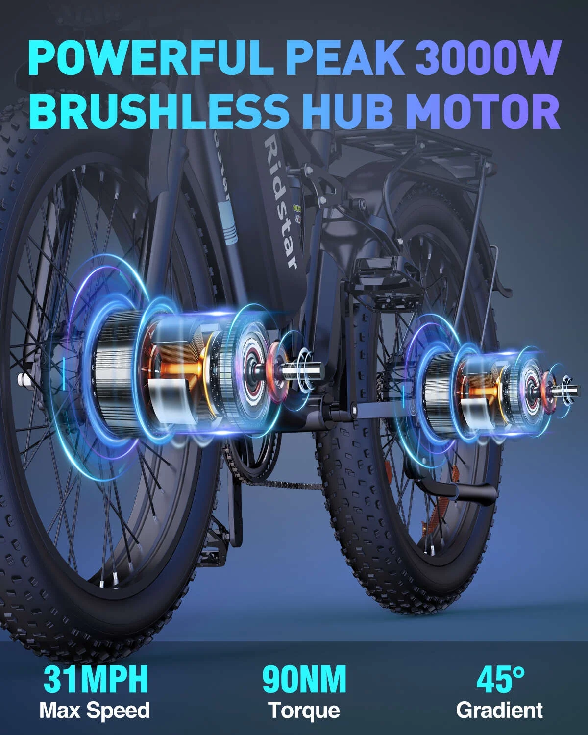 Dual Motor 3000W Electric Bike for Adults,31mph 48V 23Ah Electric Bicycle,26" Fat Tire Mountain Bike UL2849( 300W-48V 23AH-31MPH) - Image 4