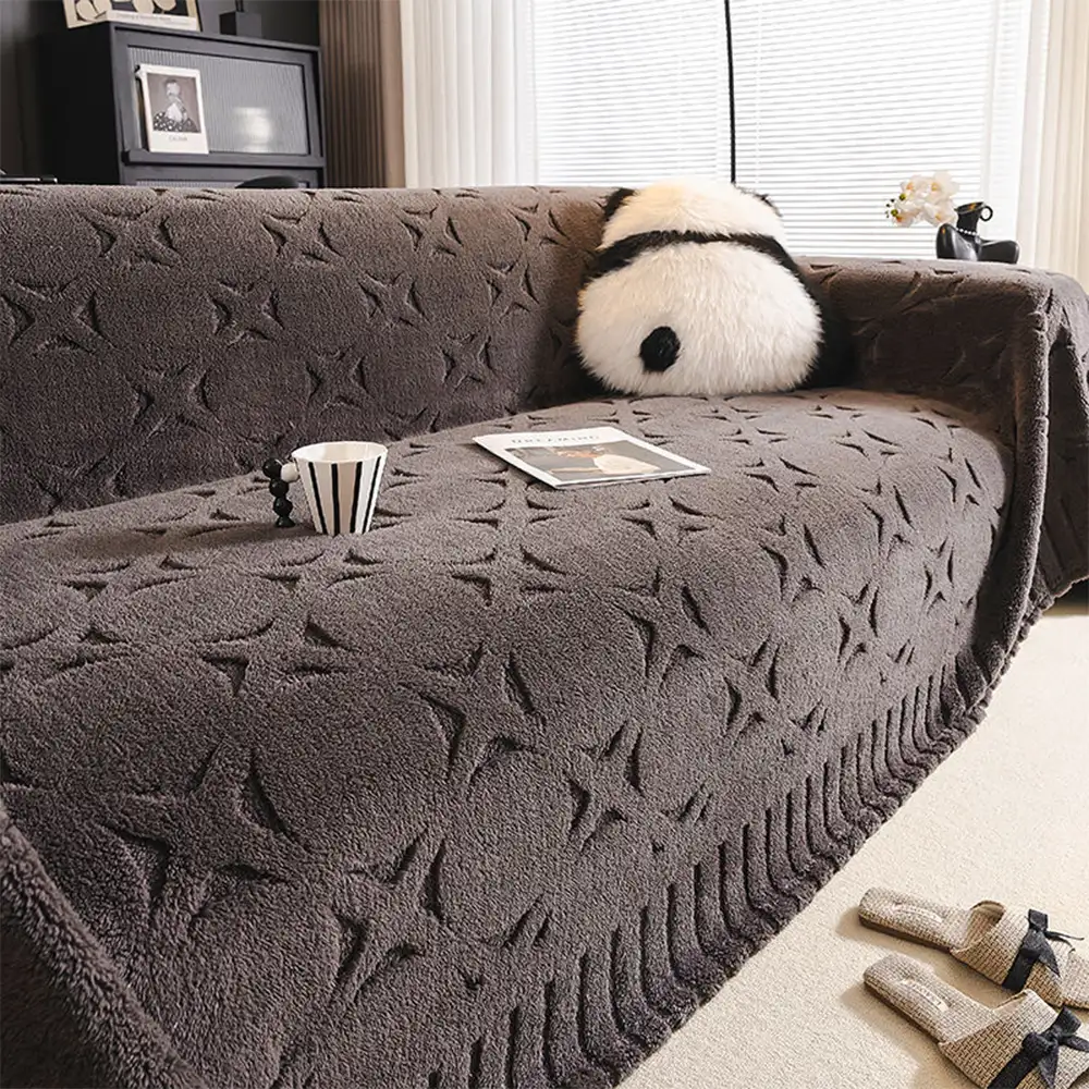 Cream Textured Jacquard Design Sofa Decorative Throw Couch Cover