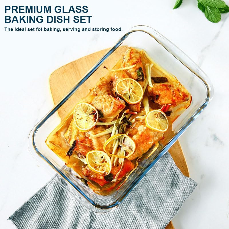 M MCIRCO 8 Piece Deep Glass Baking Dish with Lids, BPA free, Gray