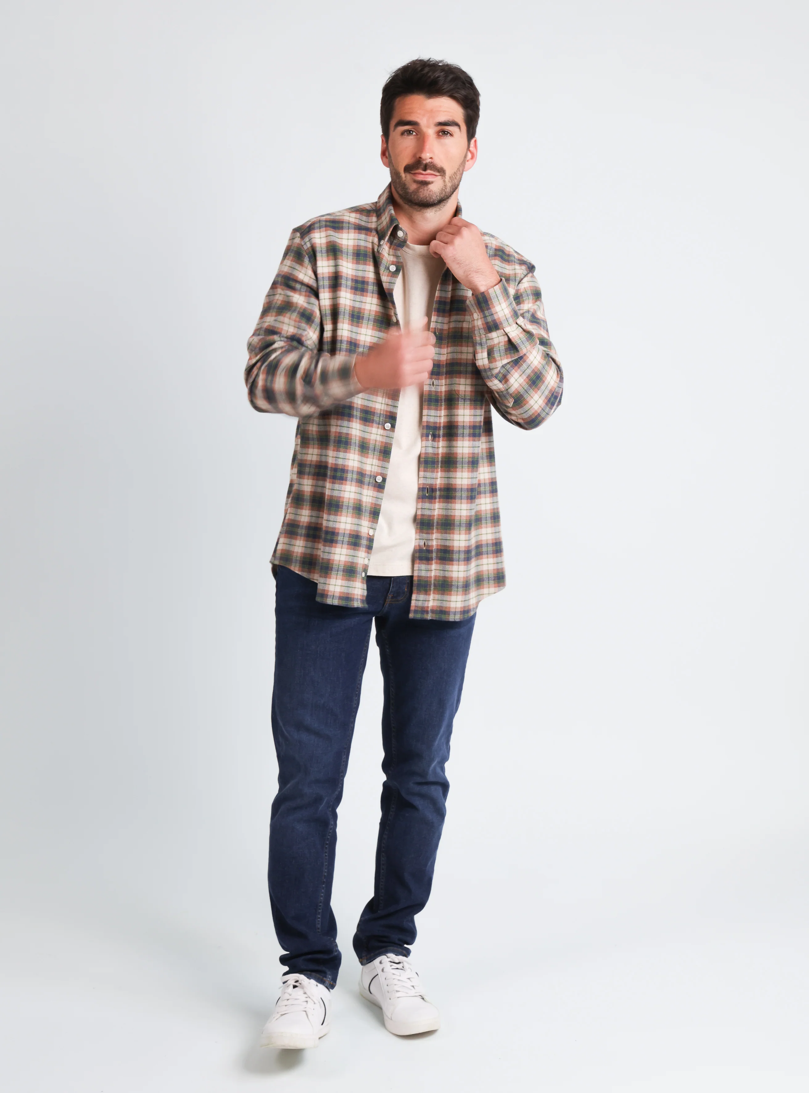 Chemise homme en coton à carreaux vert