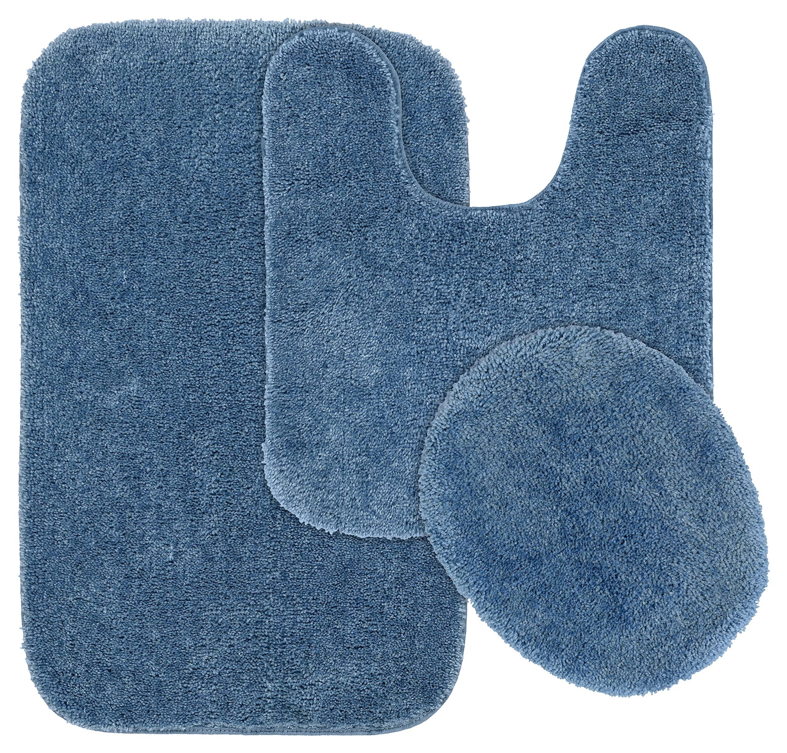Garland Rug Traditional Plush 3 Piece Nylon Washable Bathroom Rug Set Basin Blue