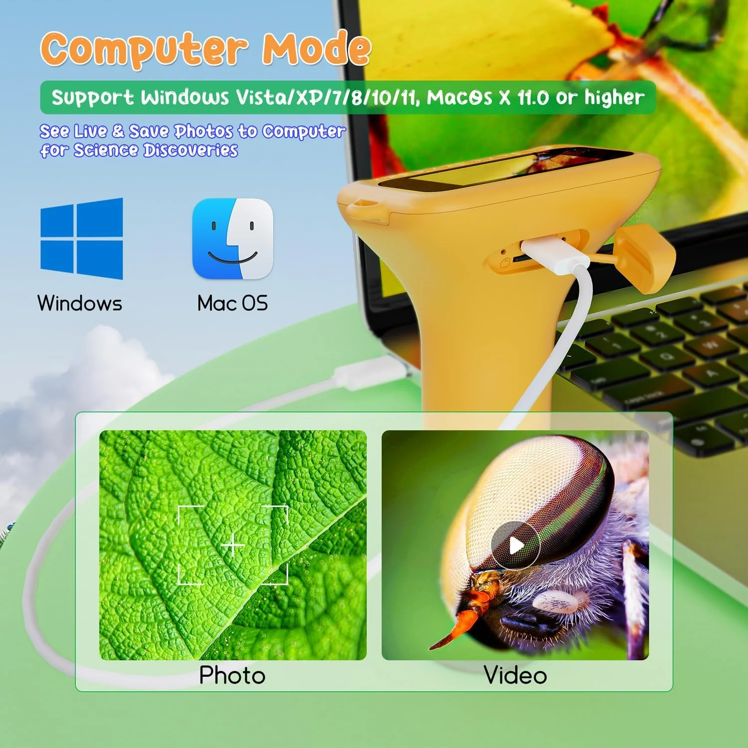 Digital Microscope for Kids with 2 Screen, 1000X Magnification & HD Camera, Portable Science Toy for Ages 4-12